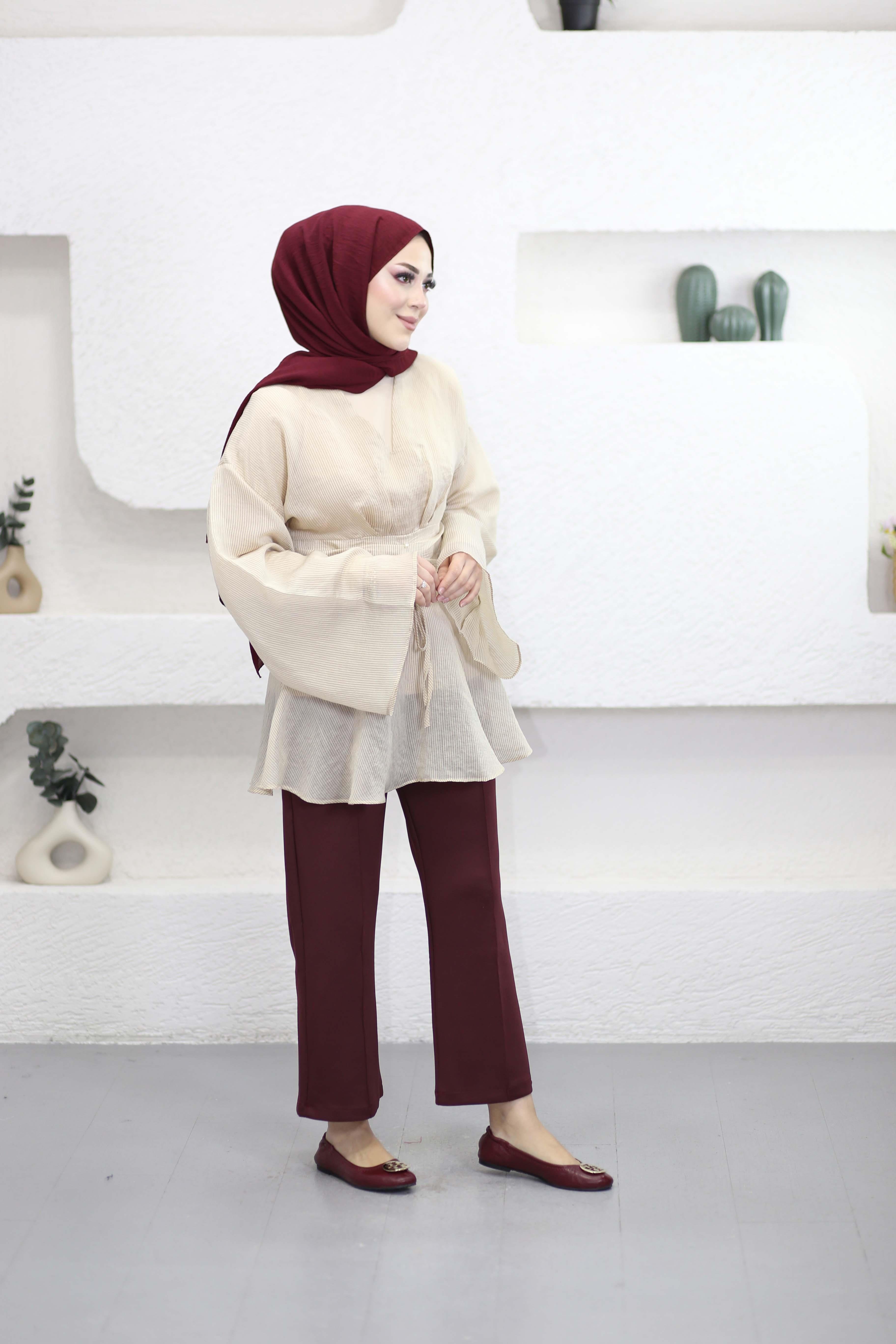 Çizgili Tencel İçlikli Gömlek Bordo 26014