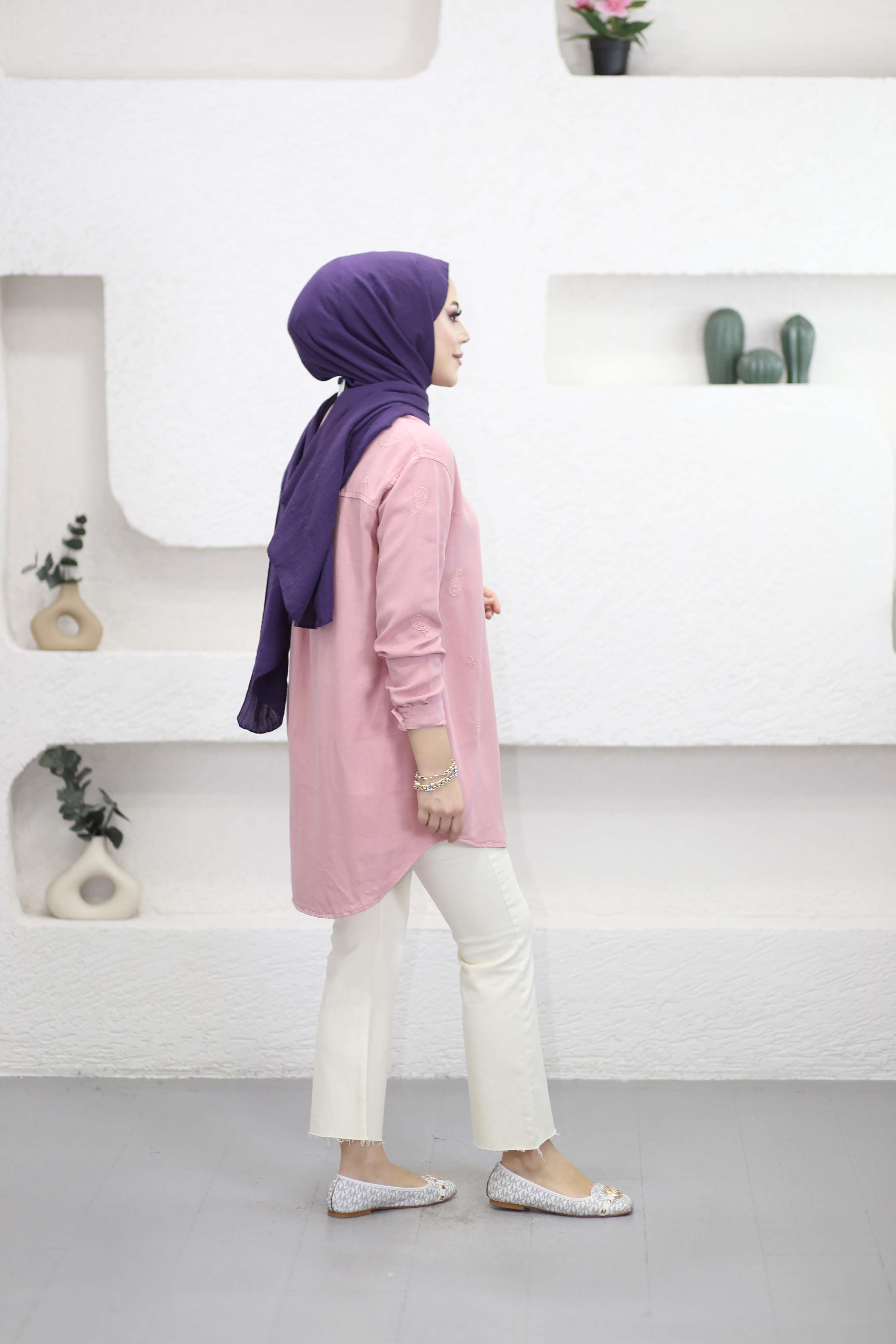 Mini Çiçek Tencel Gömlek Pembe 7425