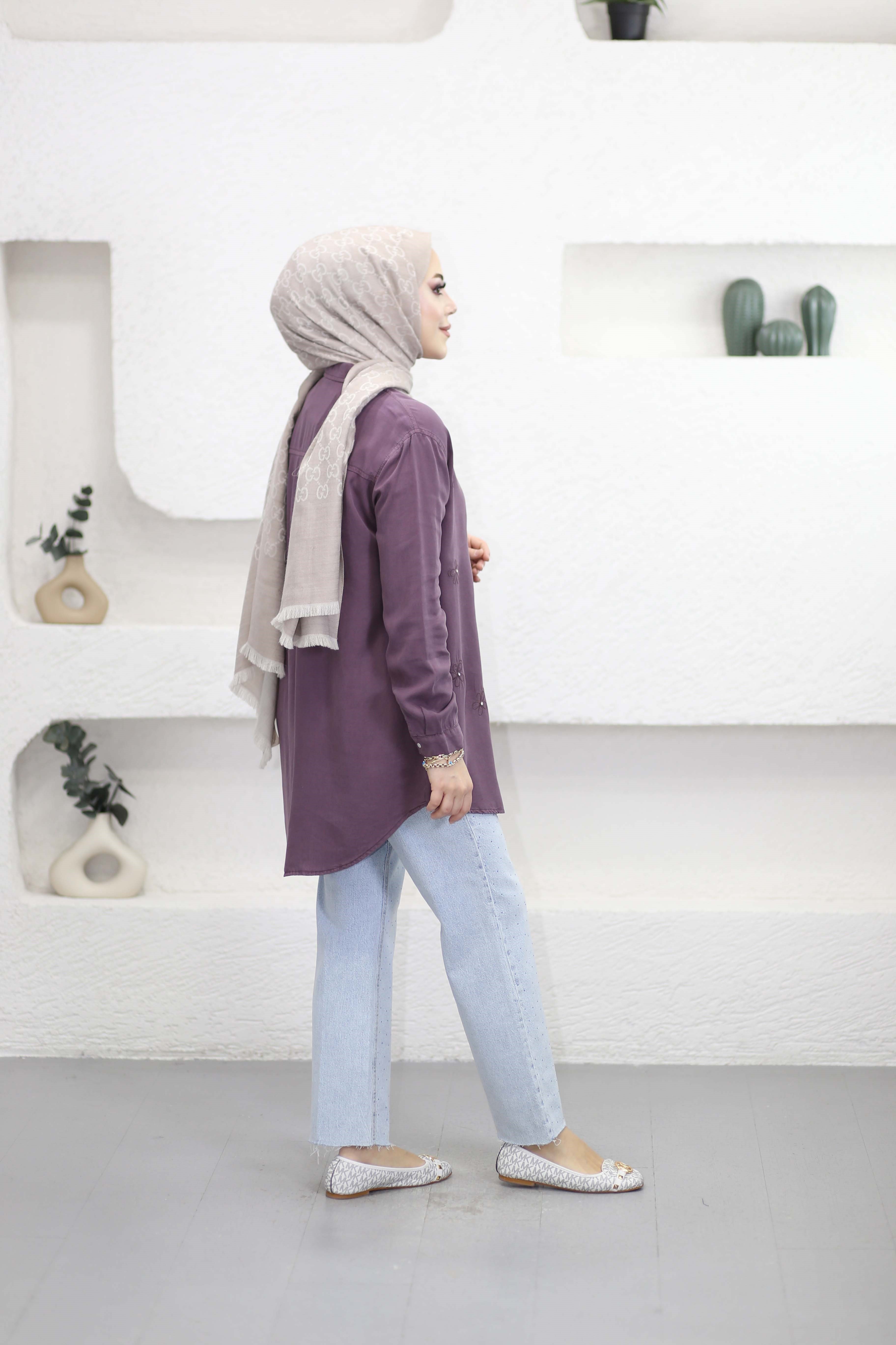 Papatya Tencel Gömlek Mürdüm 7418