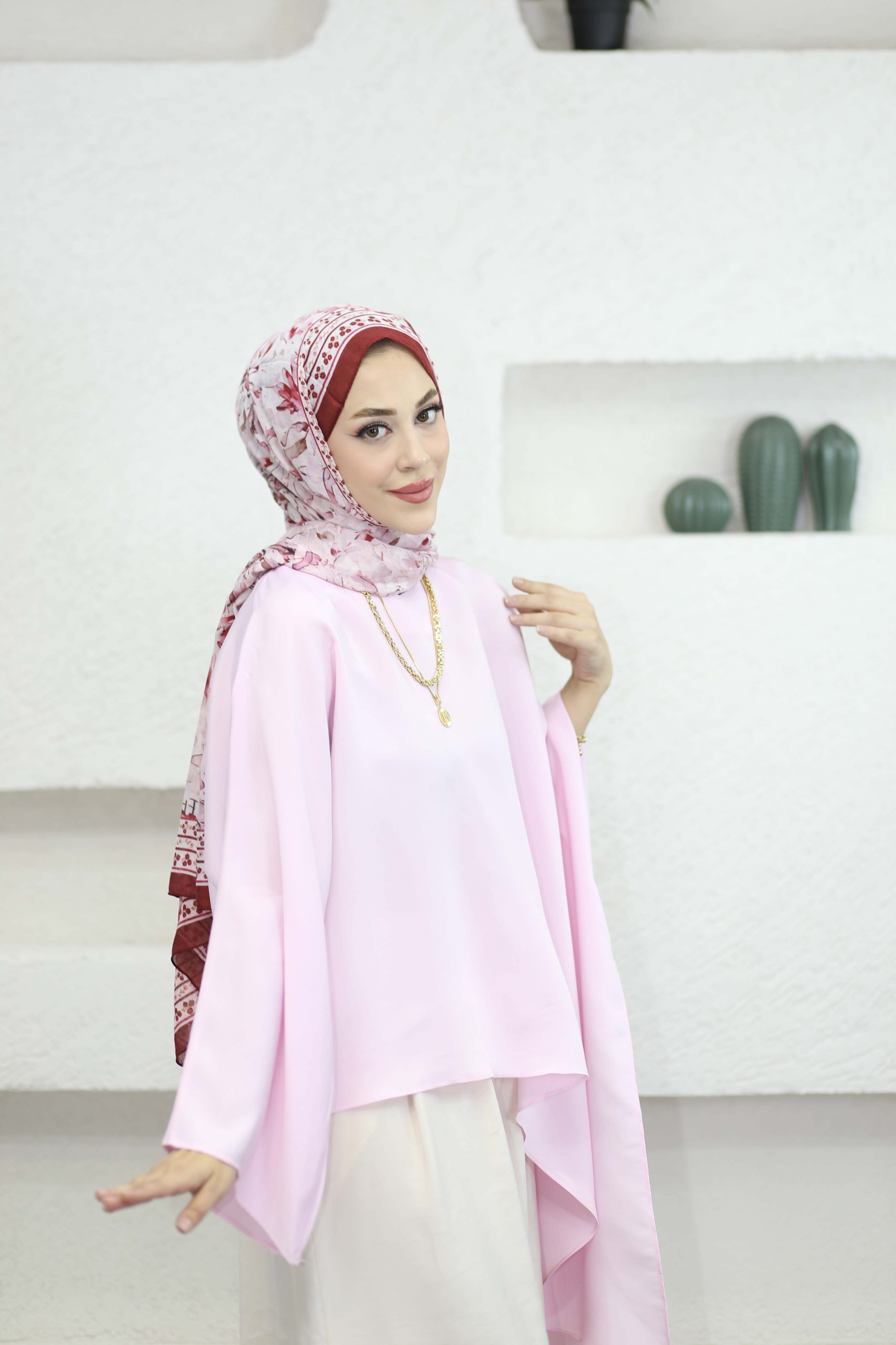 İspanyol Kol Asimetrik Tunik Pembe 2276
