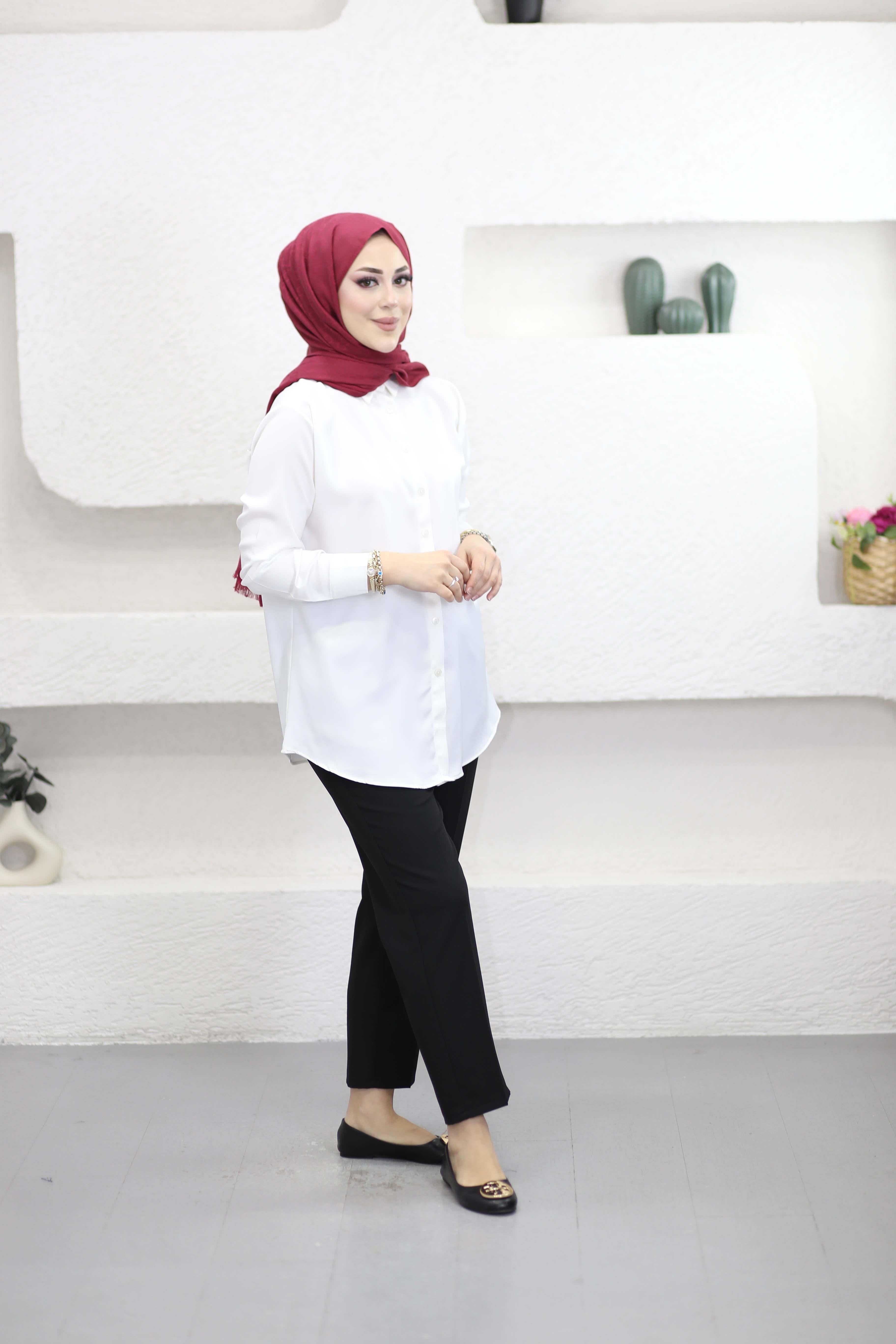 Oversize Saten Gömlek Beyaz 2749