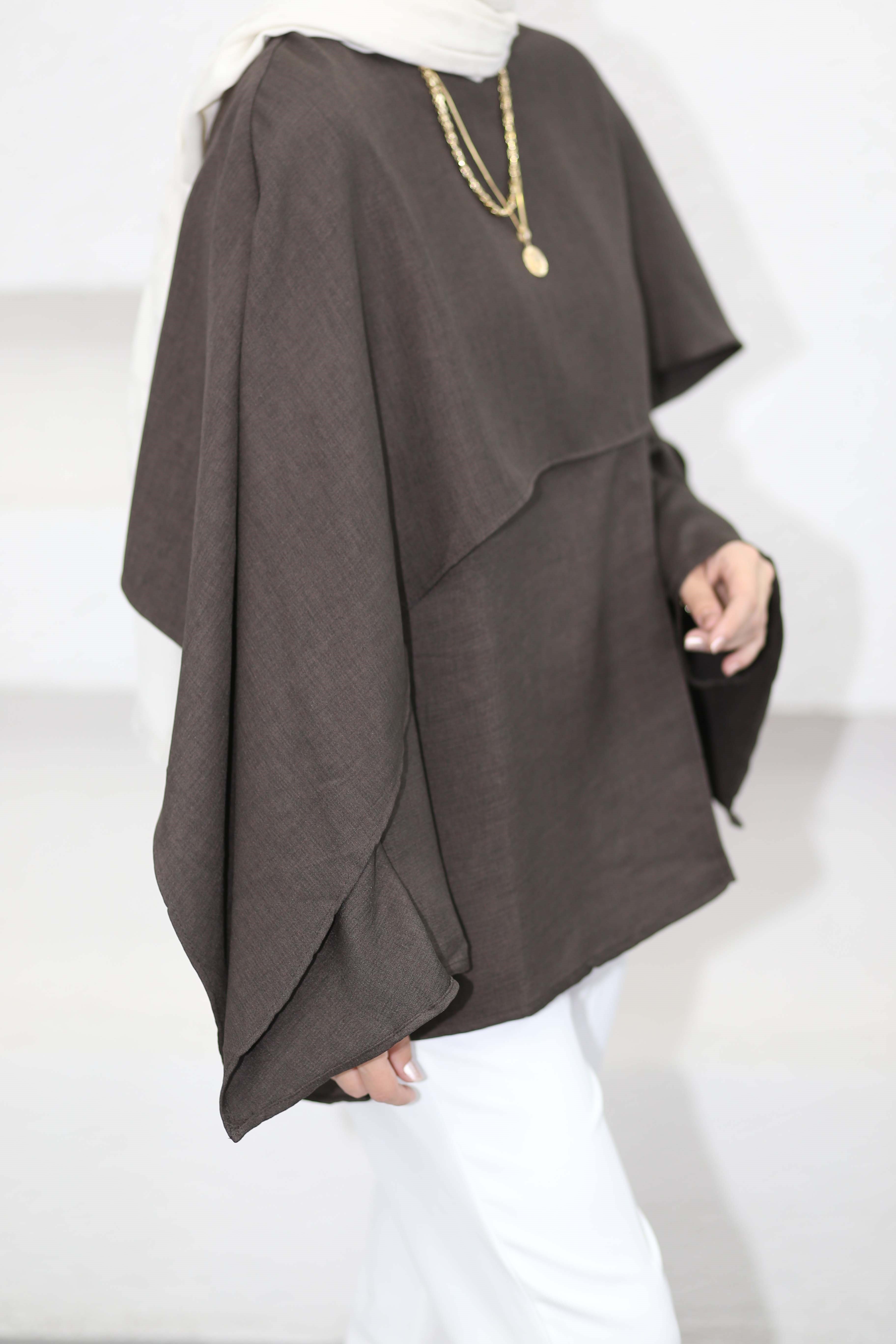 Pelerin Detaylı Tunik Kahverengi 26136