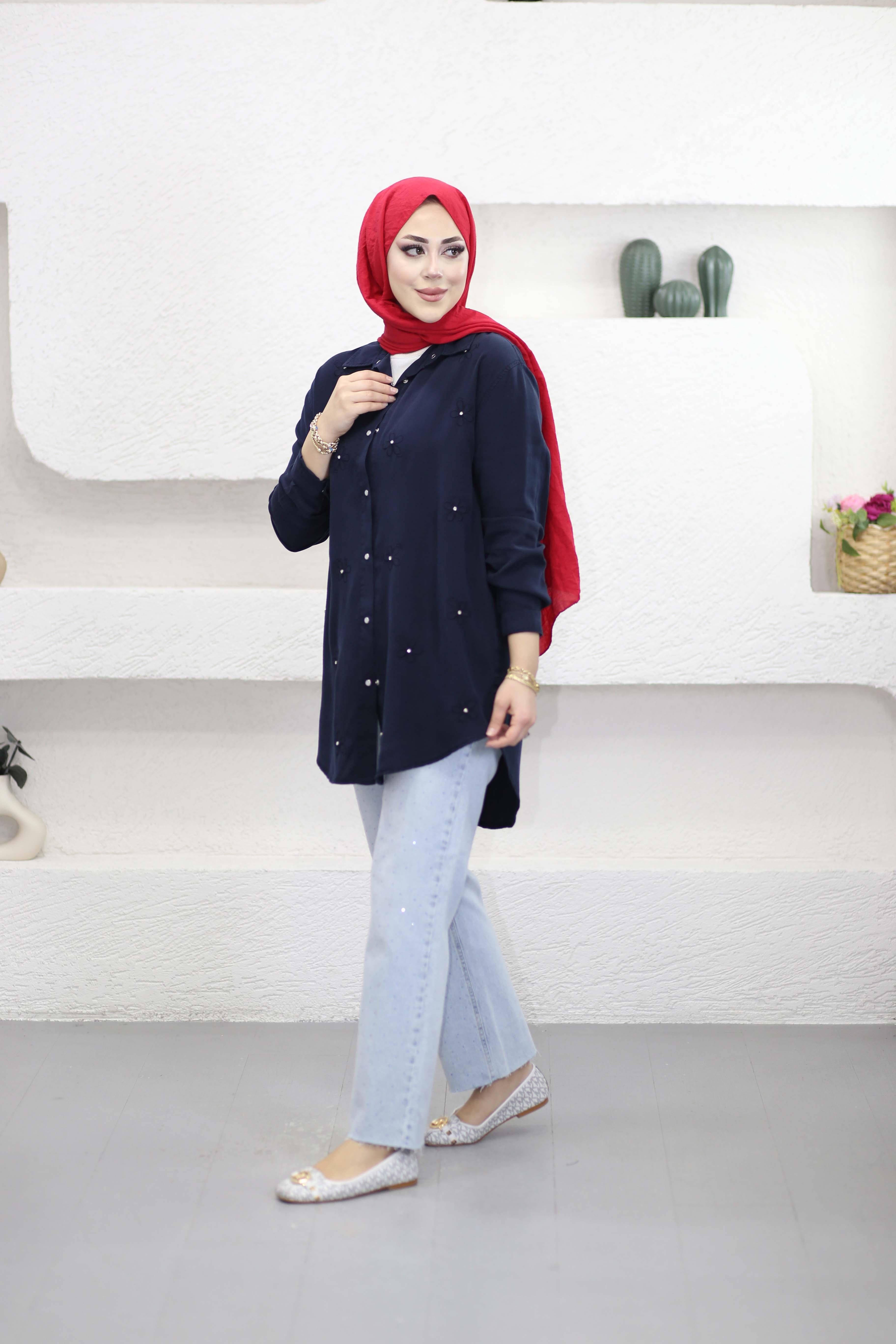 Papatya Tencel Gömlek Lacivert 7418