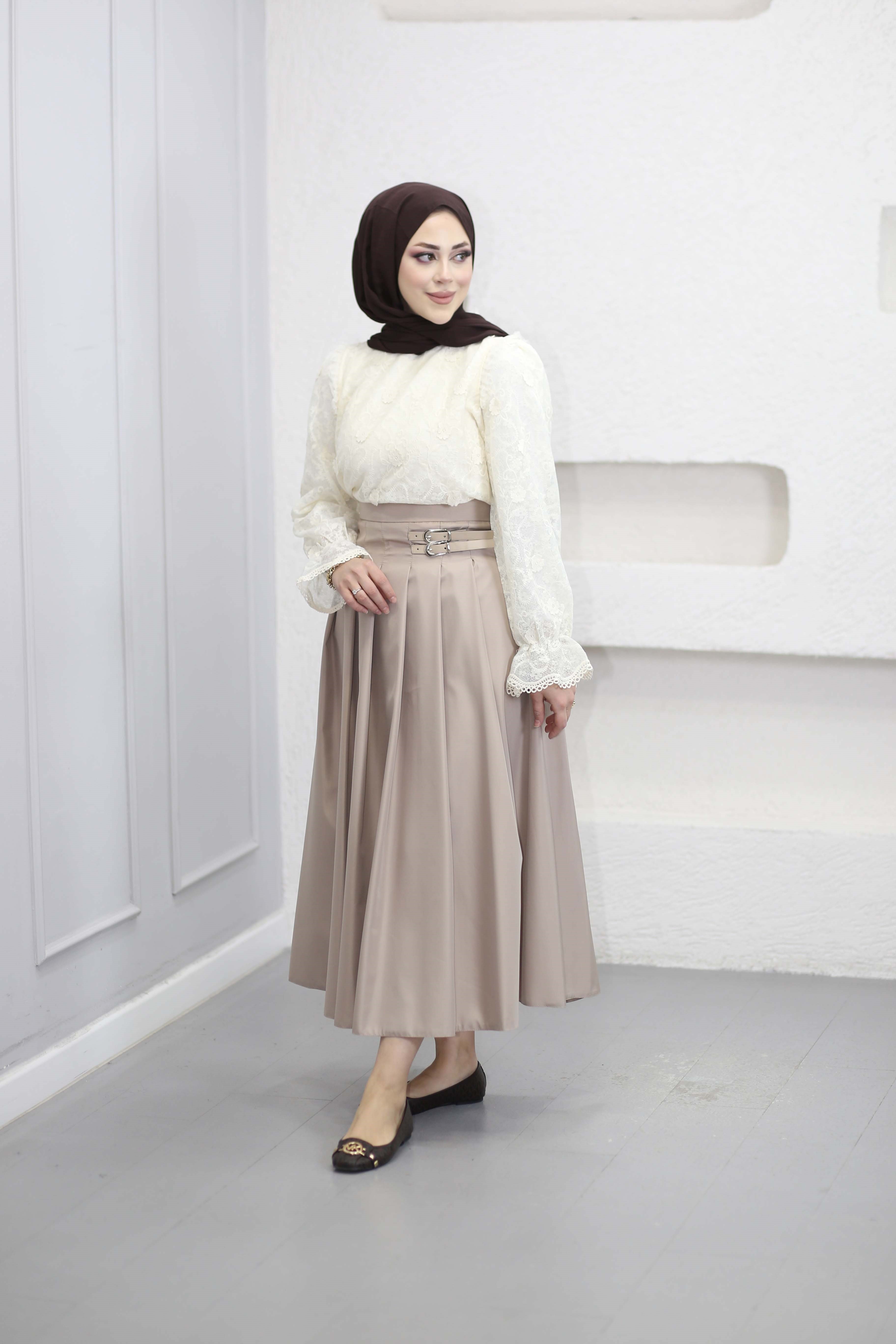 Mini Çiçekli İthal Gömlek Krem 38641