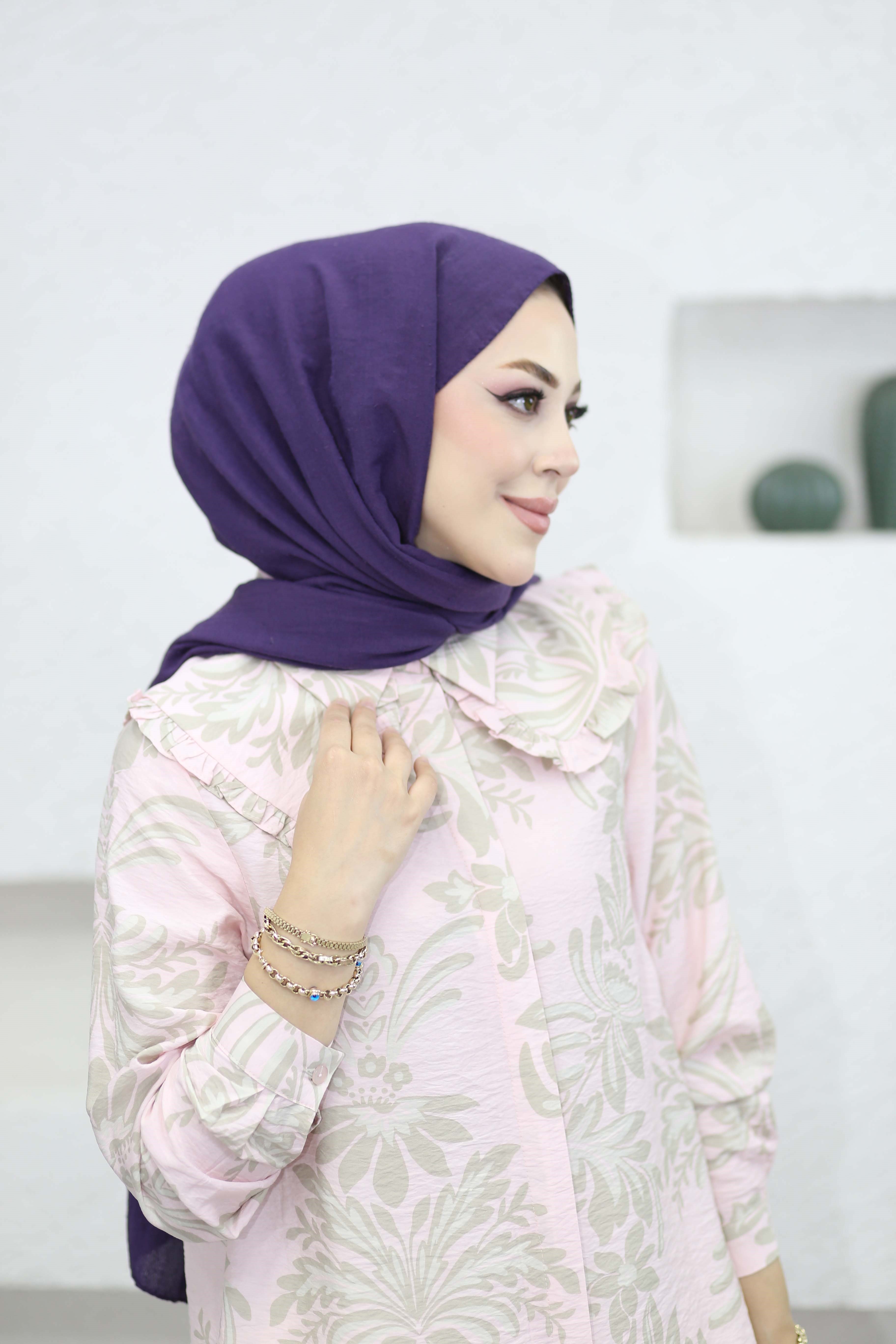 Fırfır Yaka Çiçek Desen Gömlek Pembe 344
