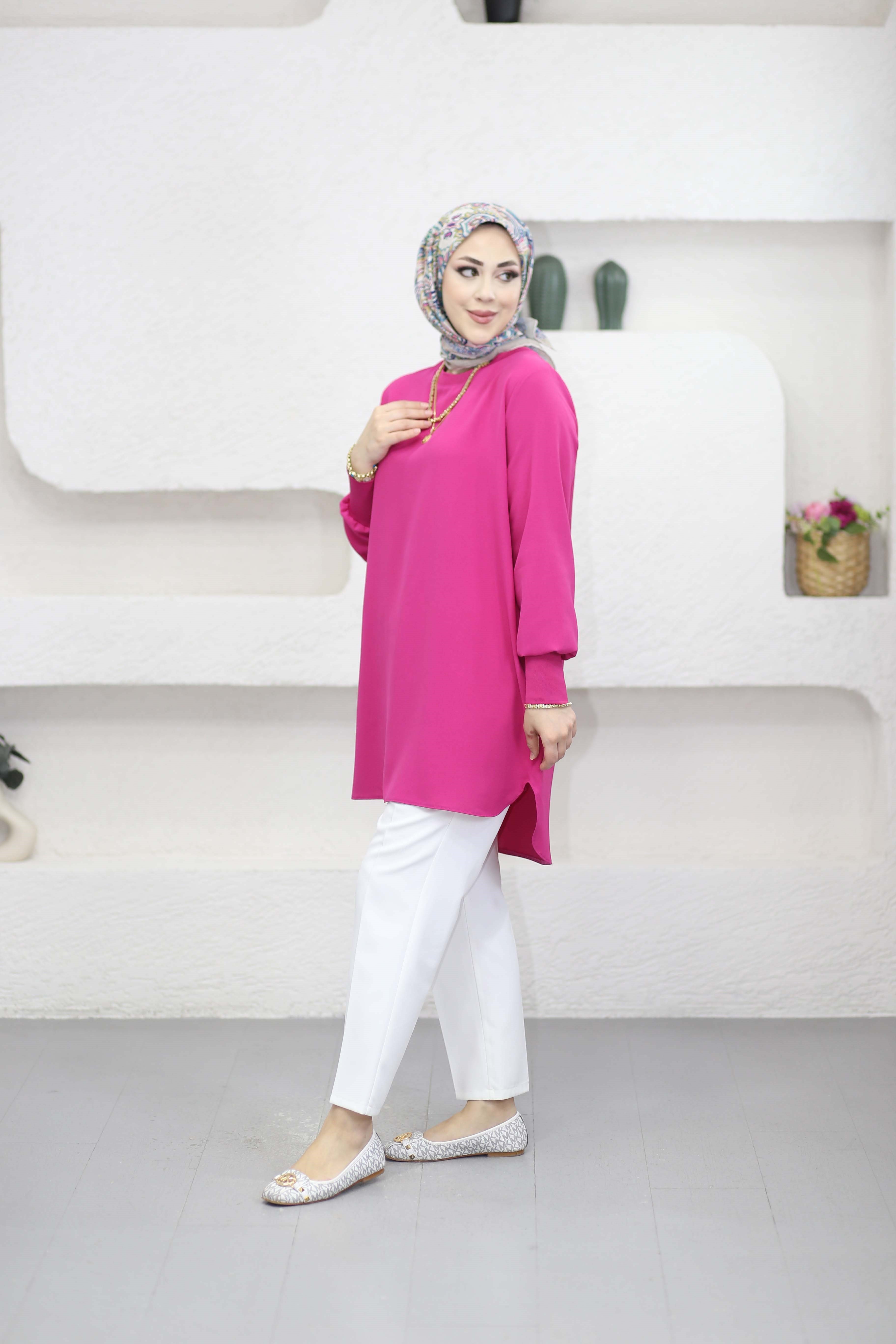 Basıc Krep Tunik Fuşya 4401