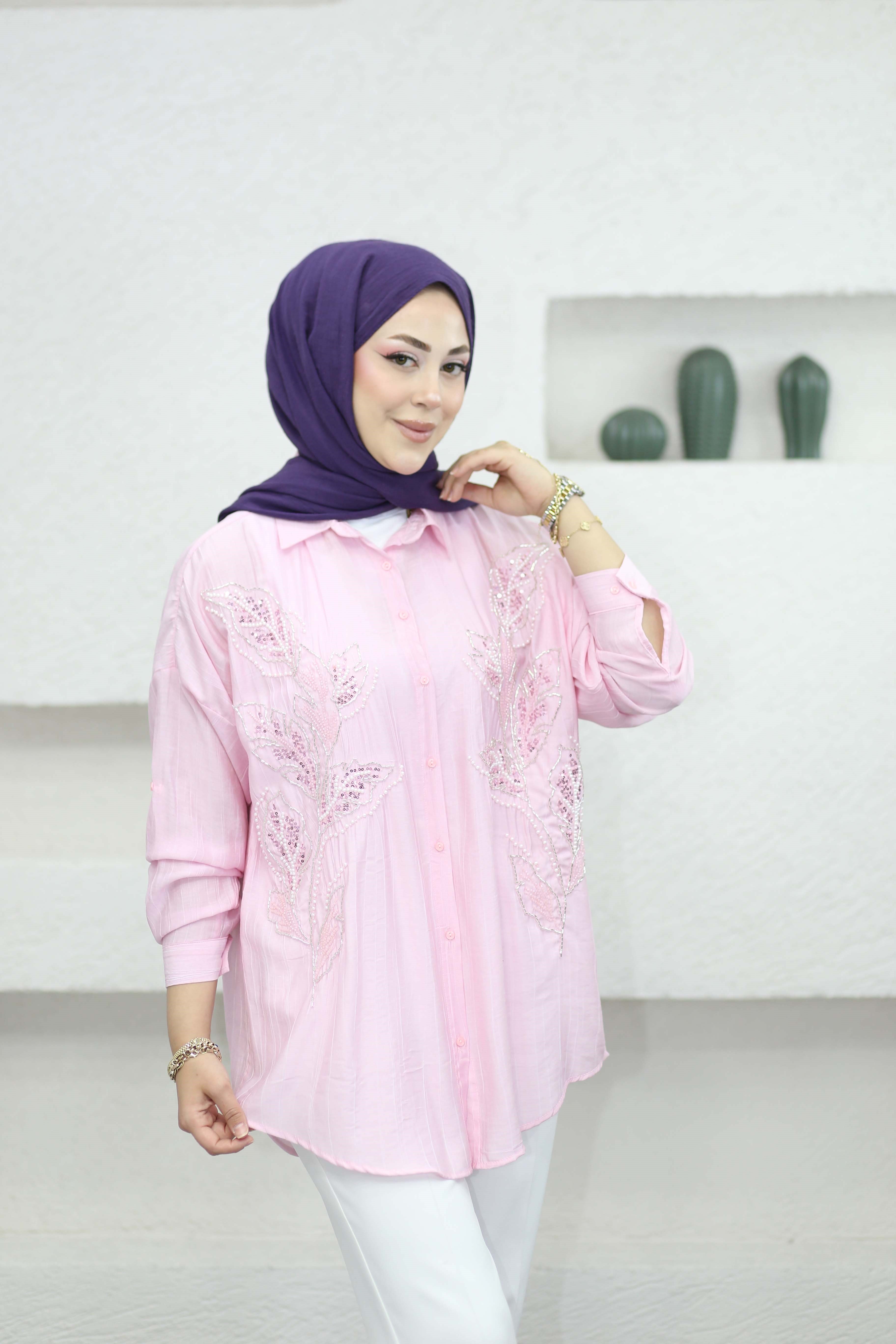 Beste Nakışlı Gömlek Pembe 5191