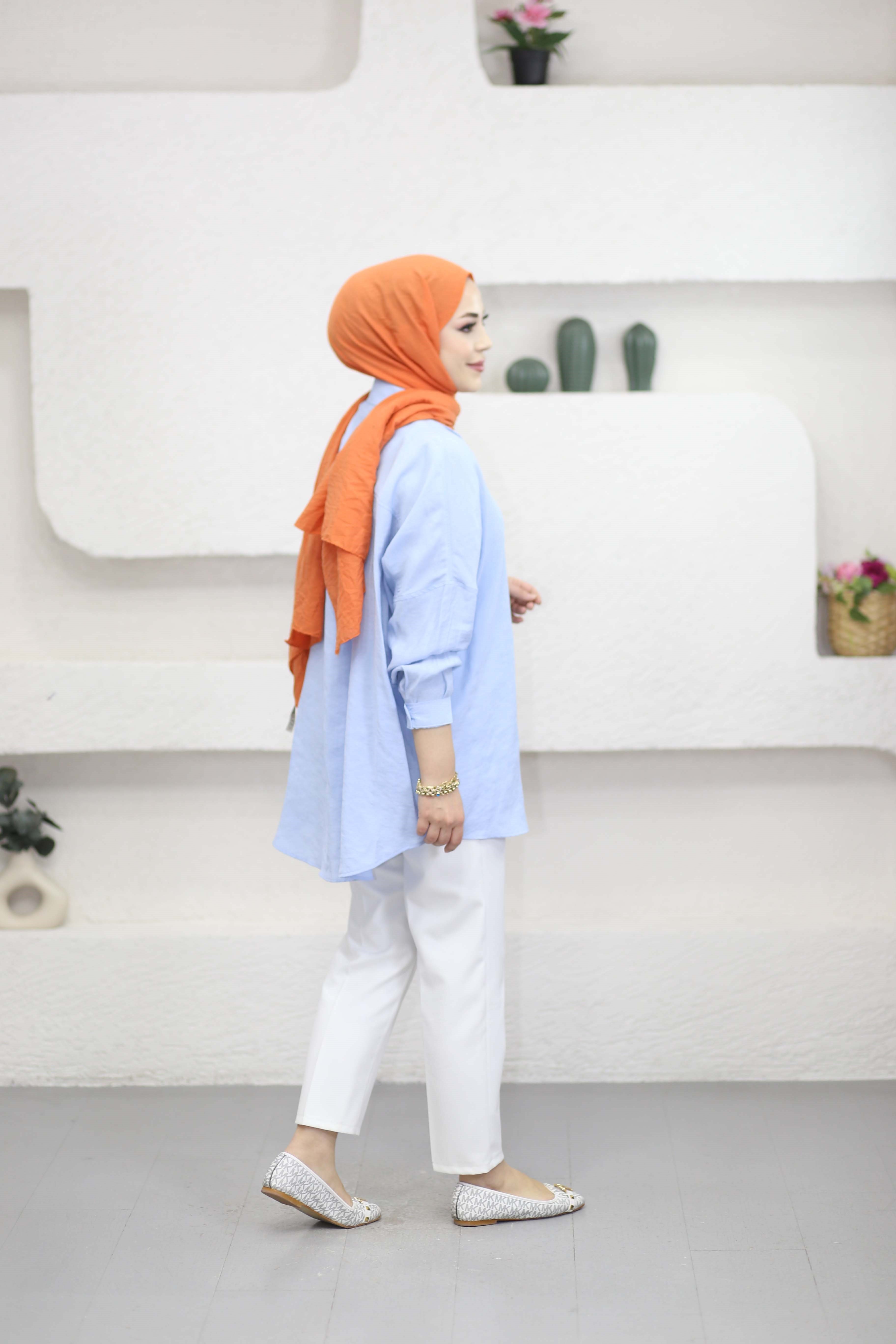 Düğmeli Salaş Gömlek Bebe Mavi 7539