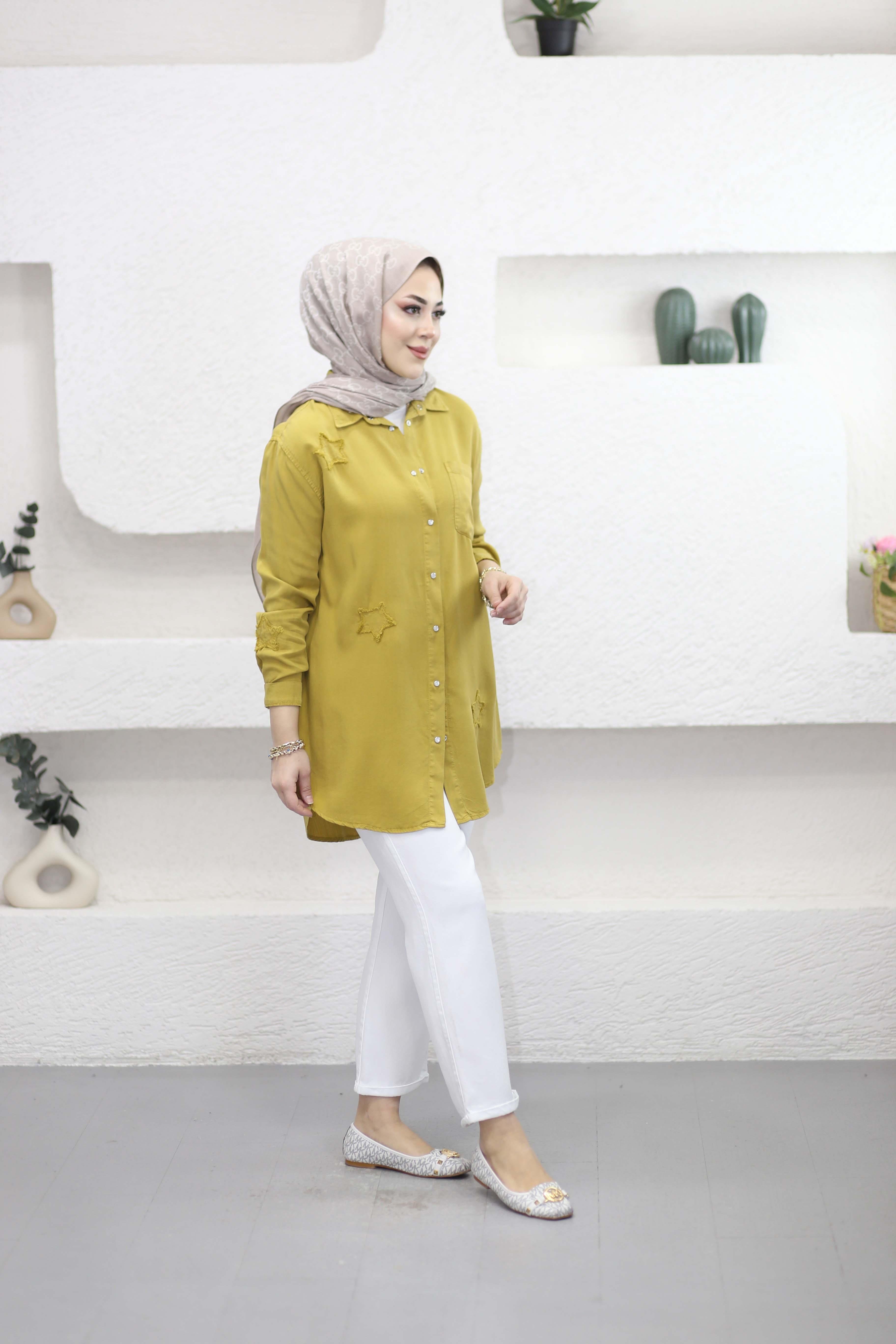 Yıldız Tencel Gömlek Yağ Yeşili 7343