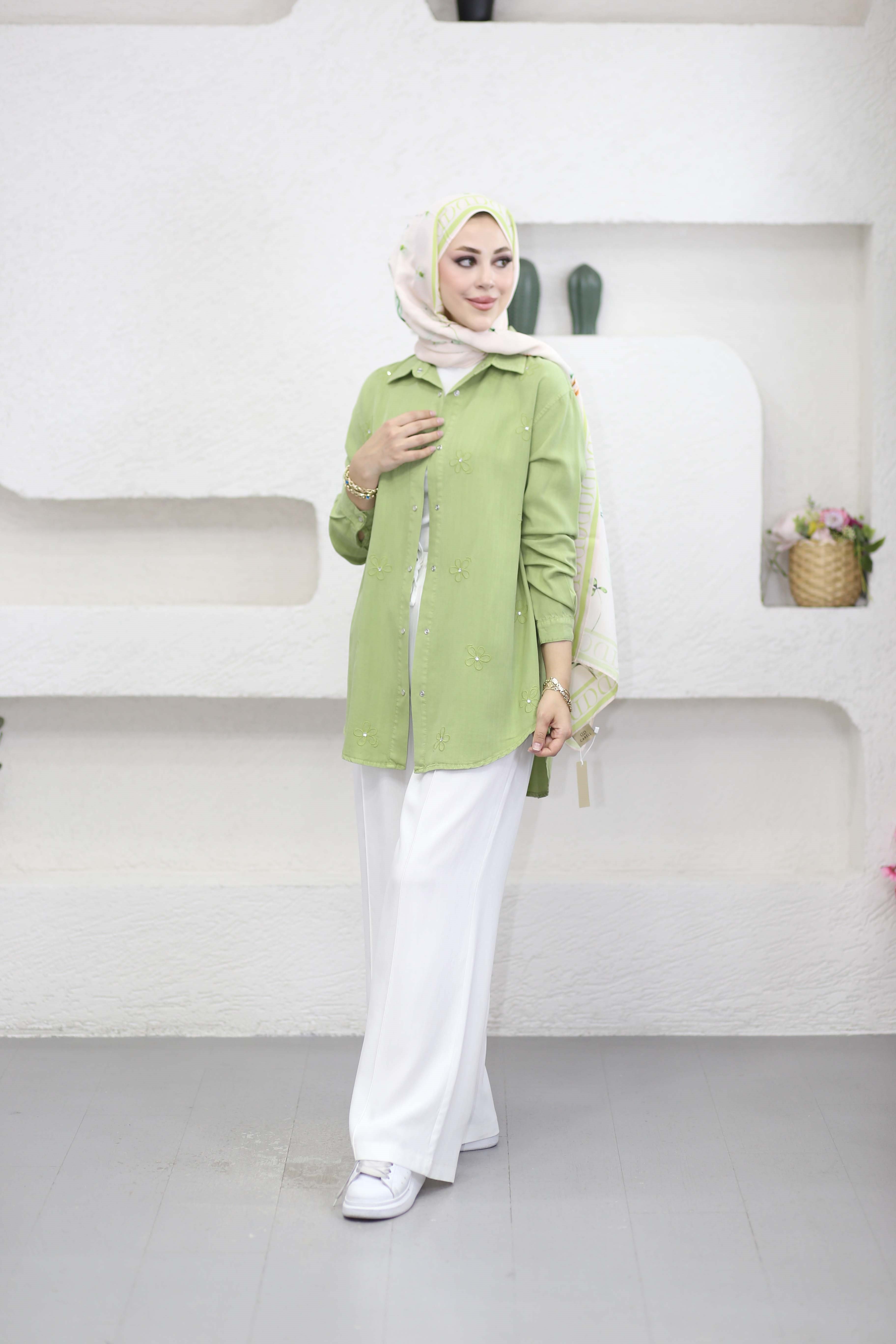 Papatya Tencel Gömlek Yeşil 7418