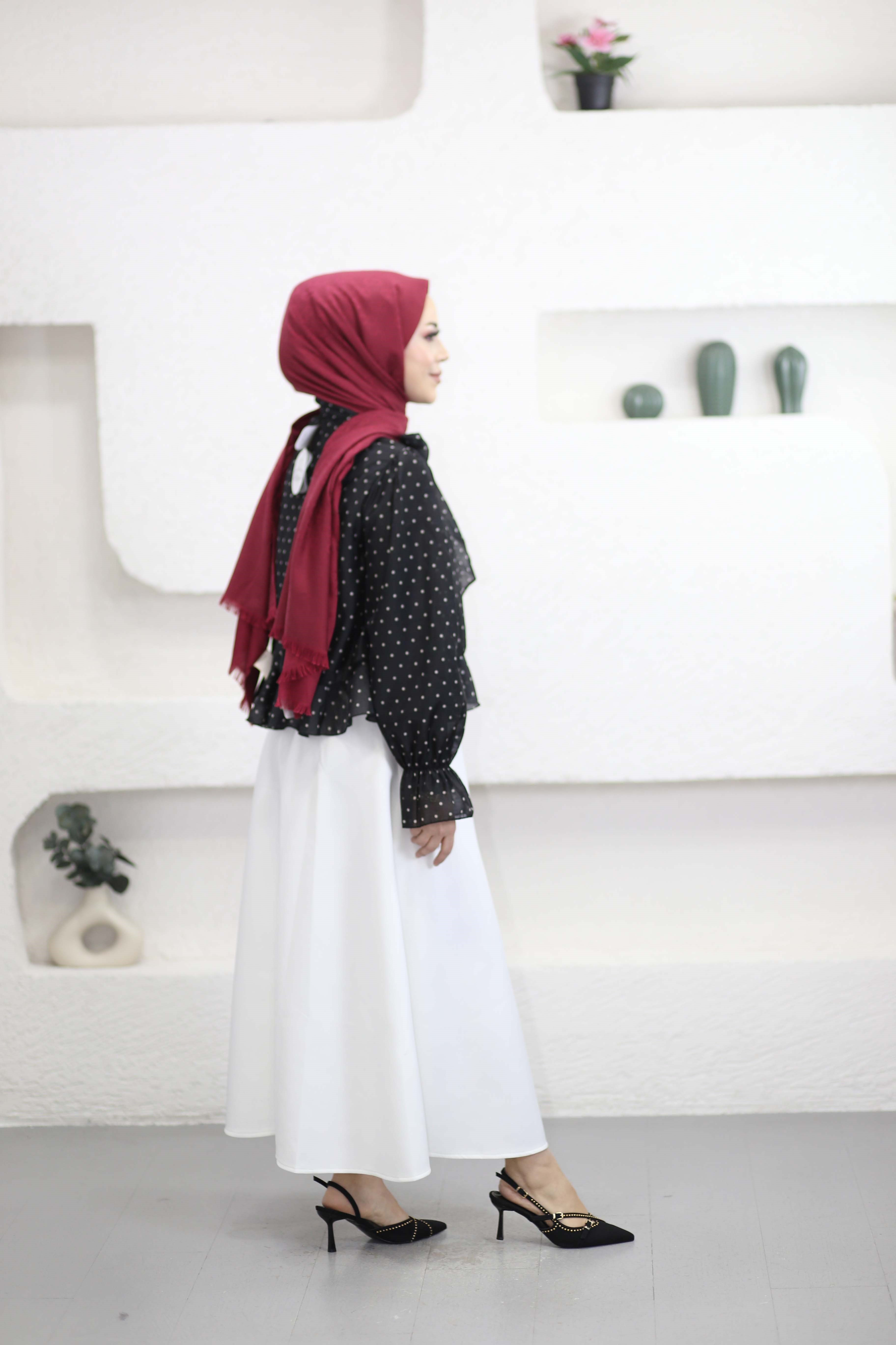 Arkası Fularlı Puantiye Tunik Siyah 24401
