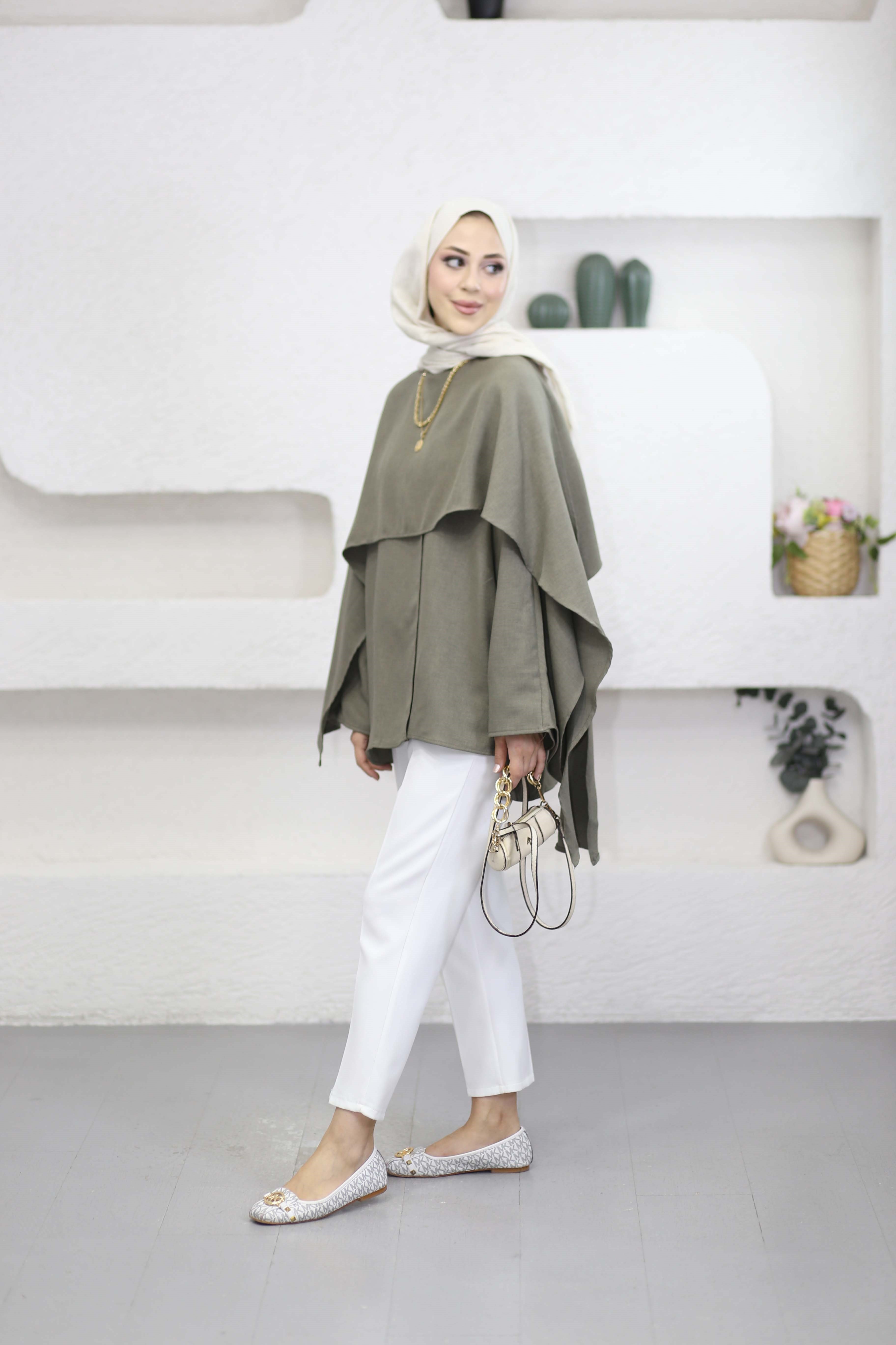 Pelerin Detaylı Tunik Haki 26136