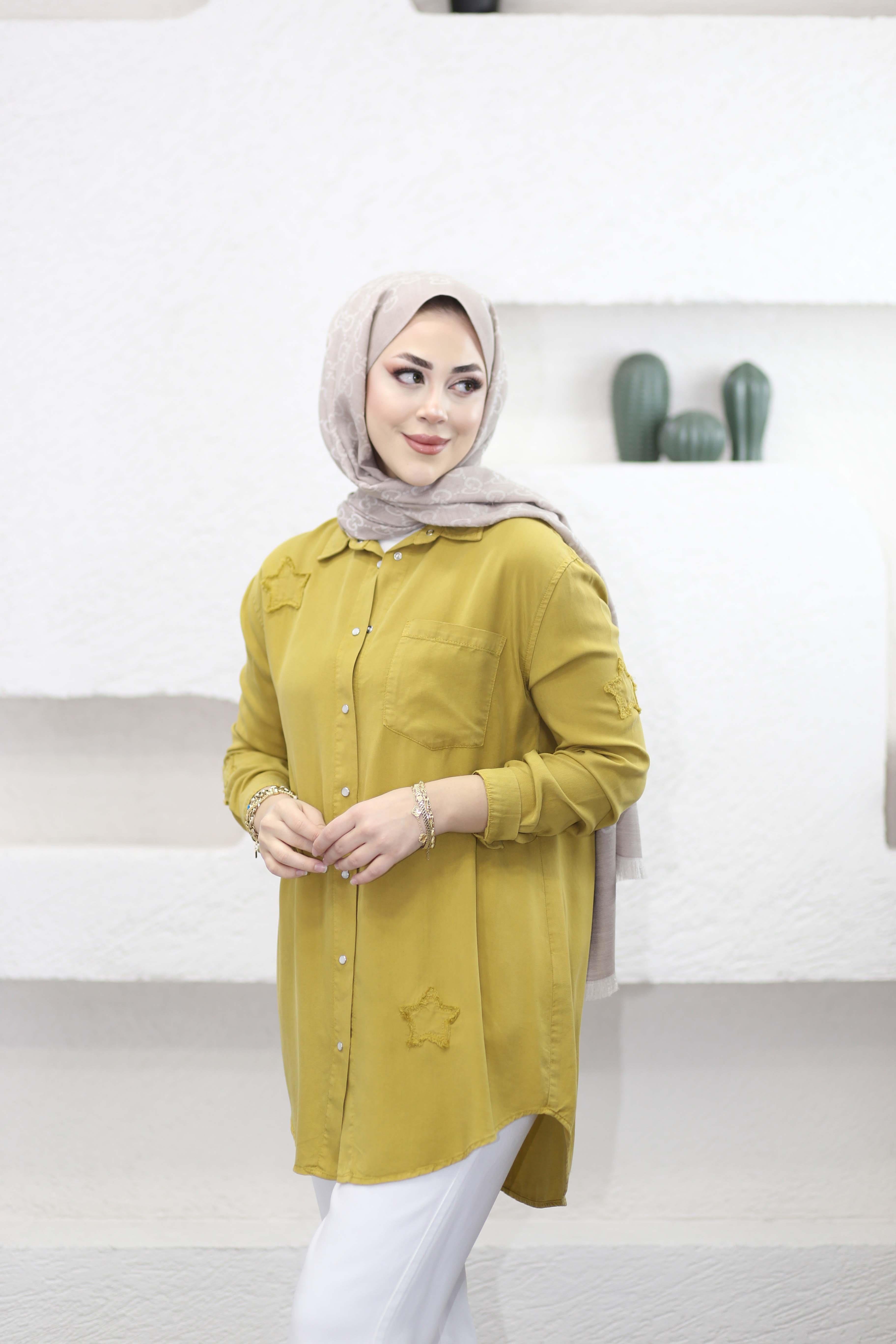 Yıldız Tencel Gömlek Yağ Yeşili 7343