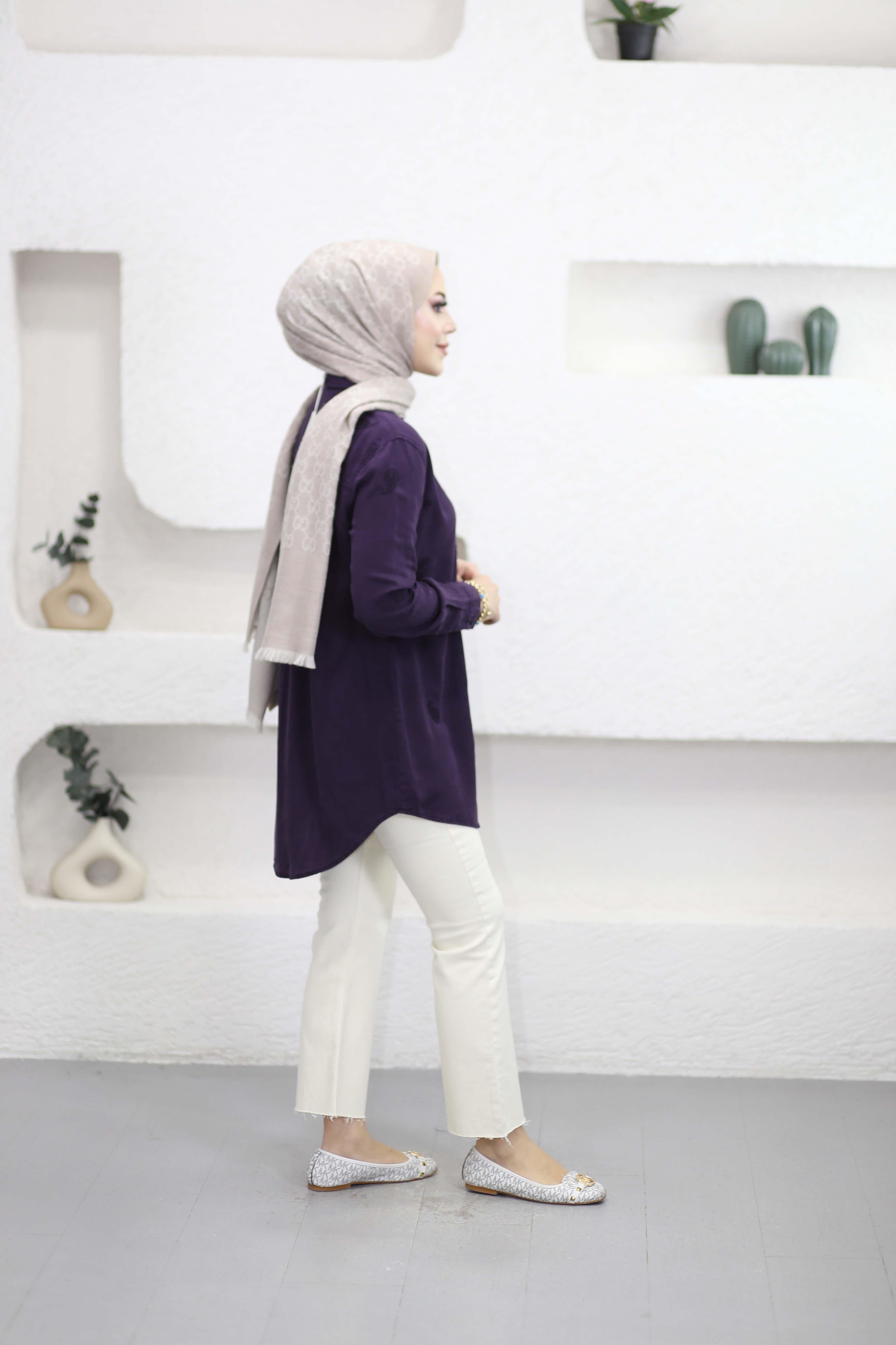 Mini Çiçek Tencel Gömlek Mor 7425