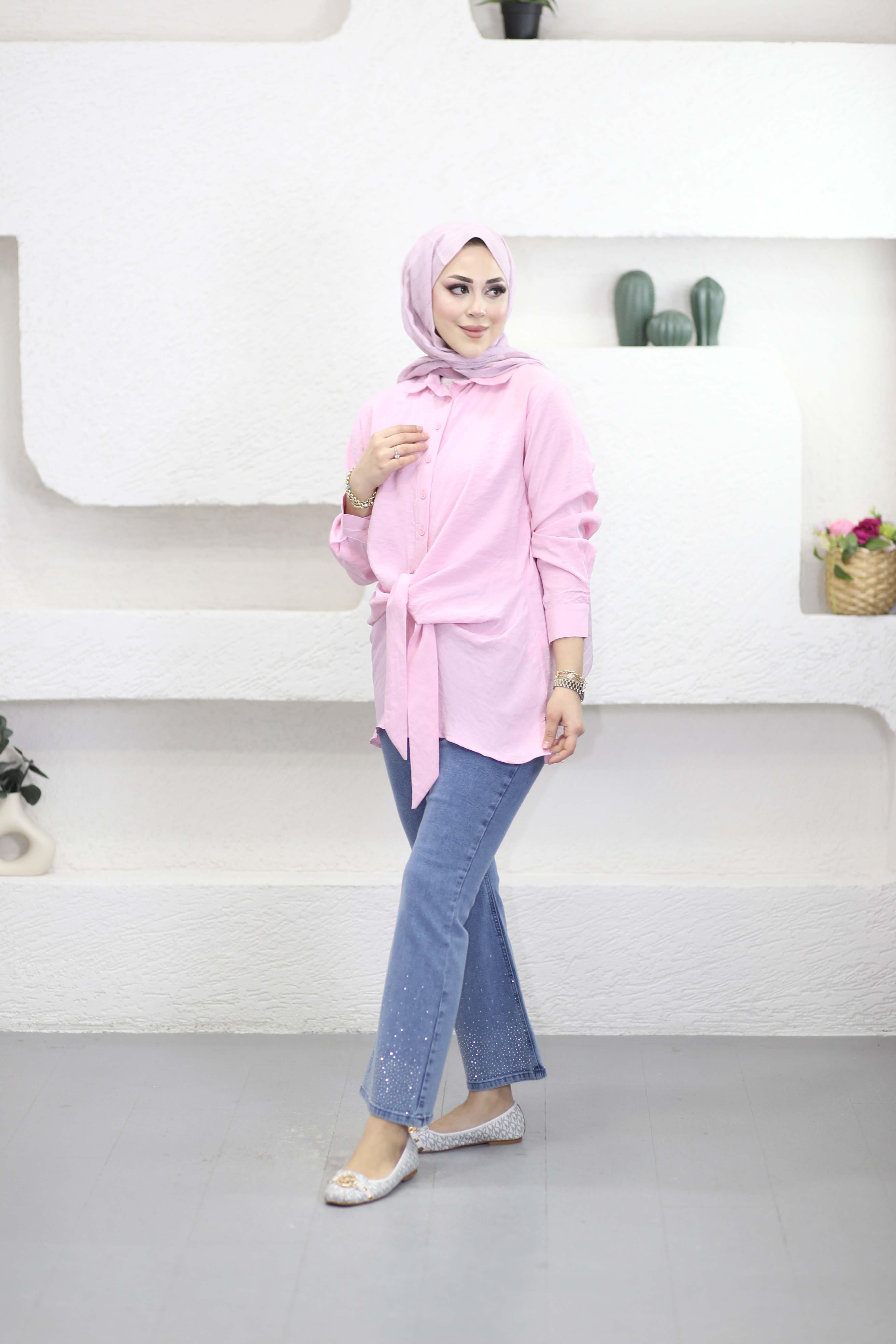 Modern Kesim Bağlamalı Gömlek Pembe 255375