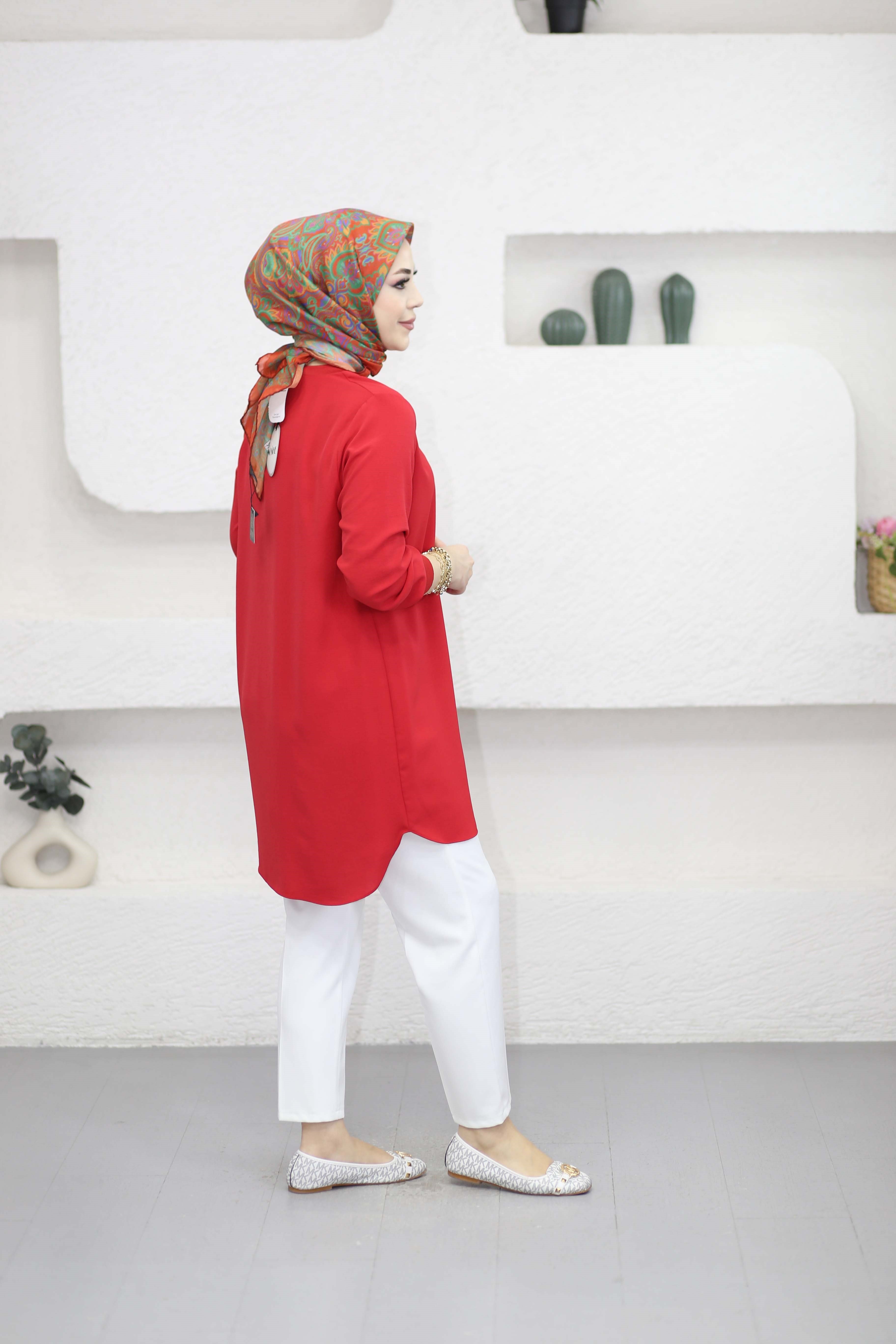 Basıc Krep Tunik Kırmızı 4401