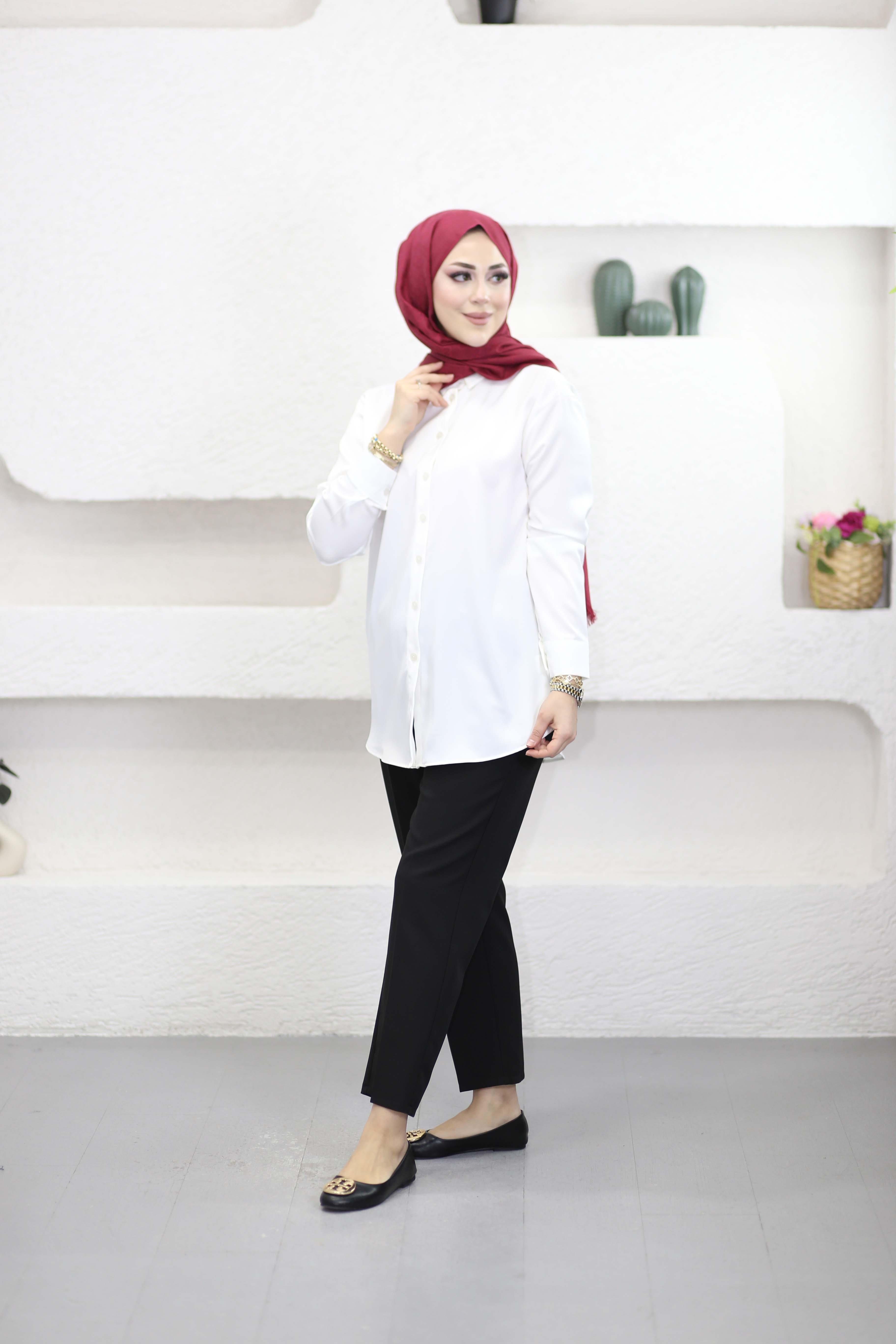 Oversize Saten Gömlek Beyaz 2749