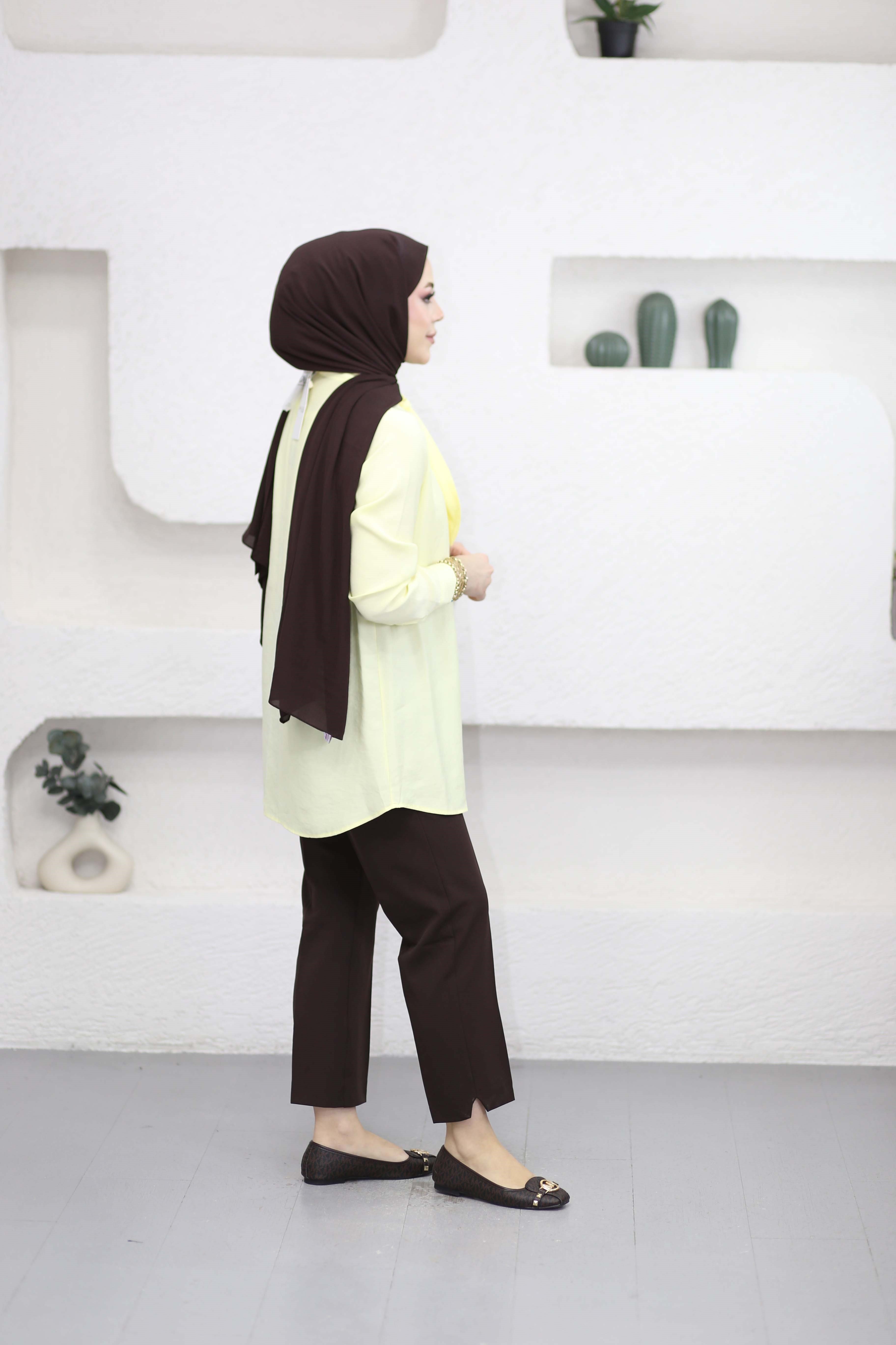 Yakası Fularlı Modal Tunik Sarı 2145