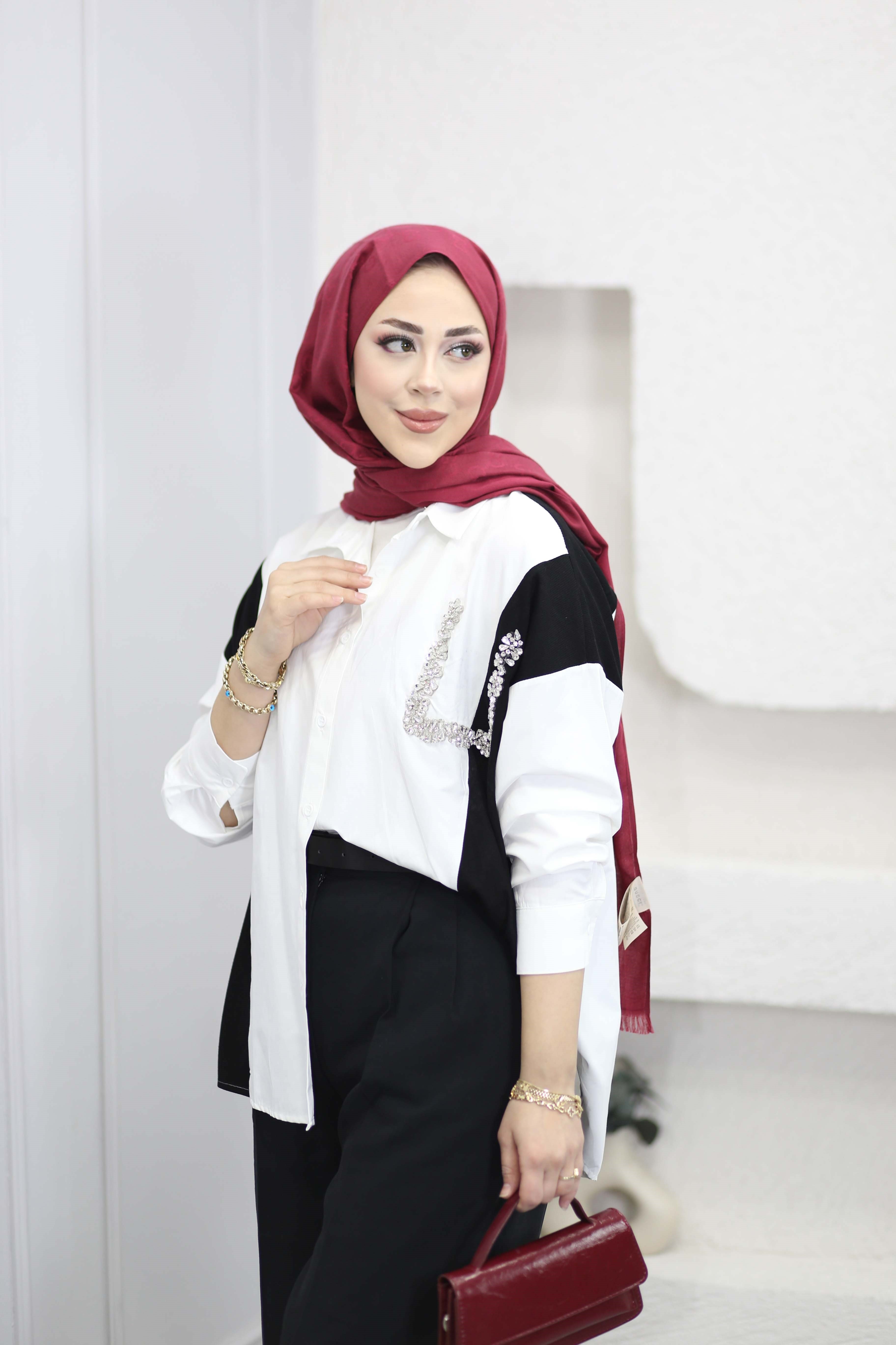 Taşlı Garnili Gömlek Siyah 2771