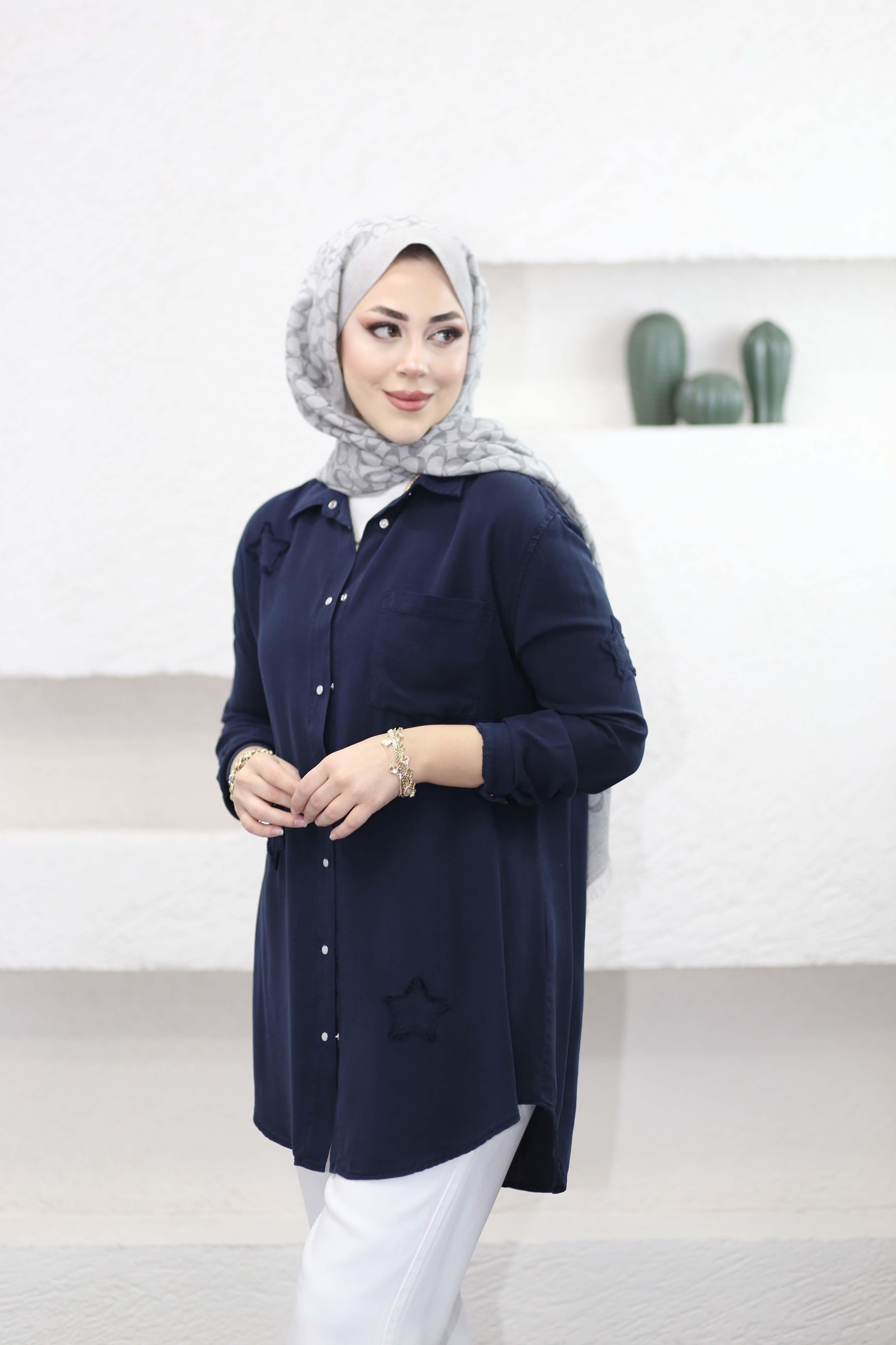 Yıldız Tencel Gömlek Lacivert 7343