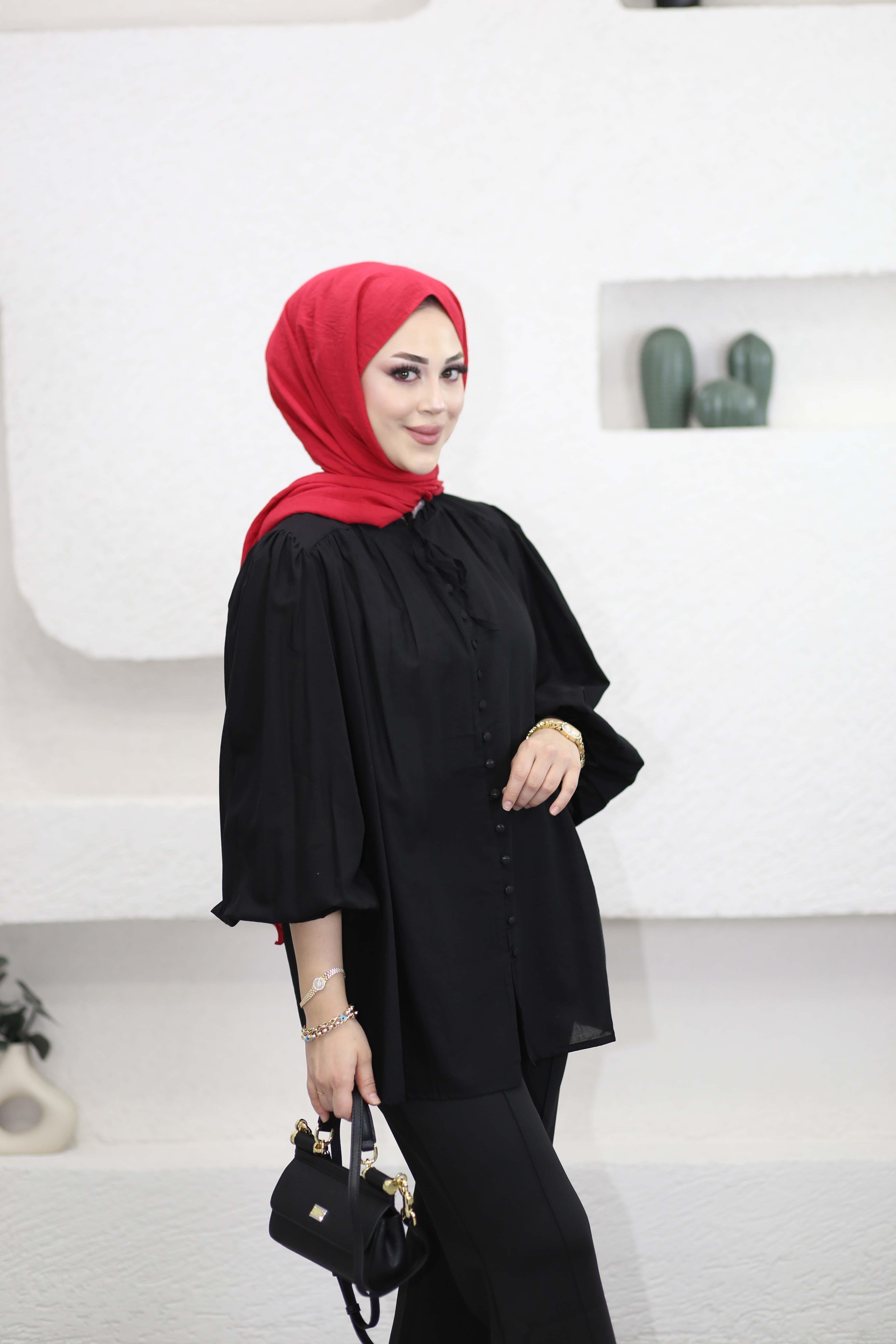 Fırfır Detaylı Vual Gömlek Siyah 3257