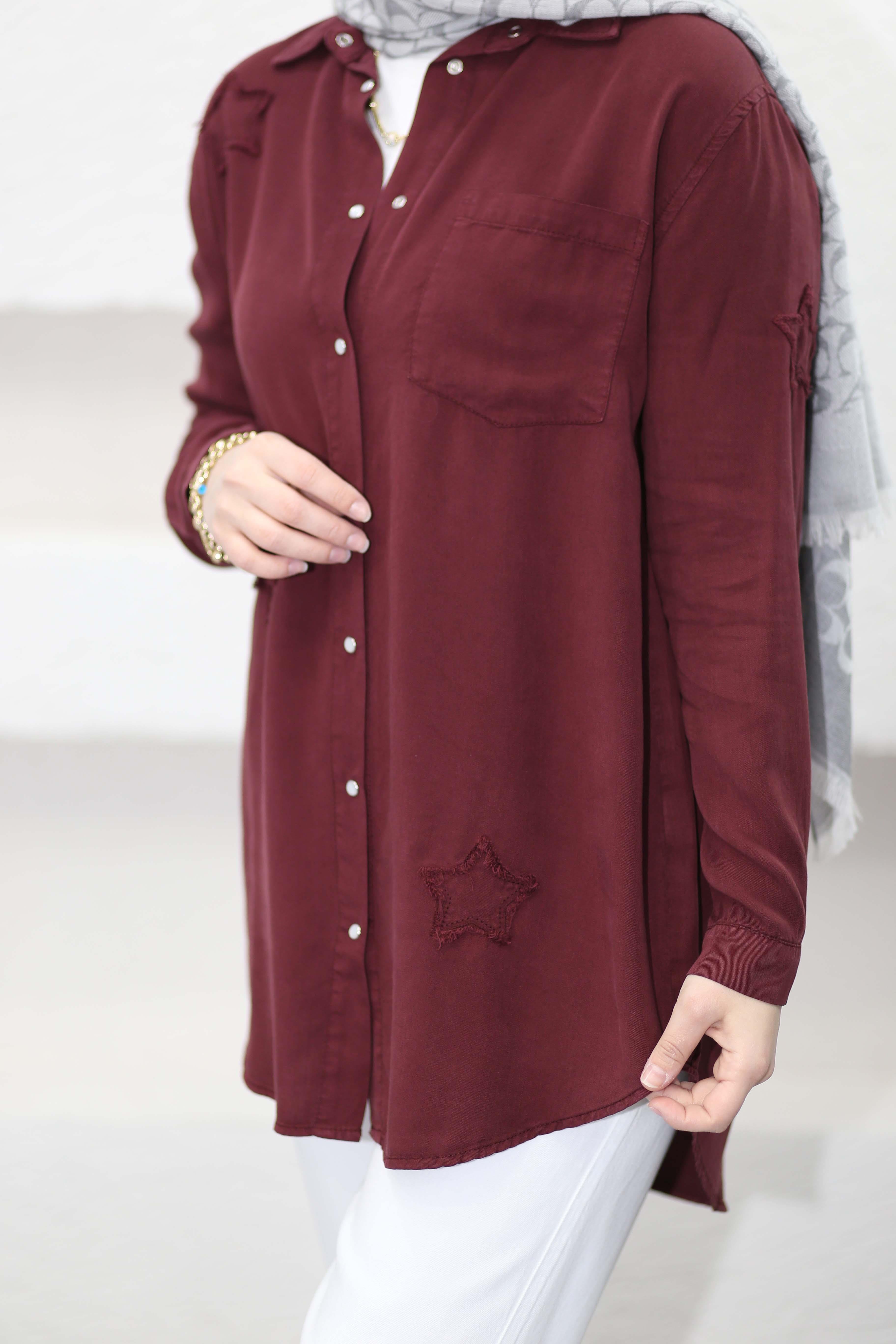 Yıldız Tencel Gömlek Bordo 7343