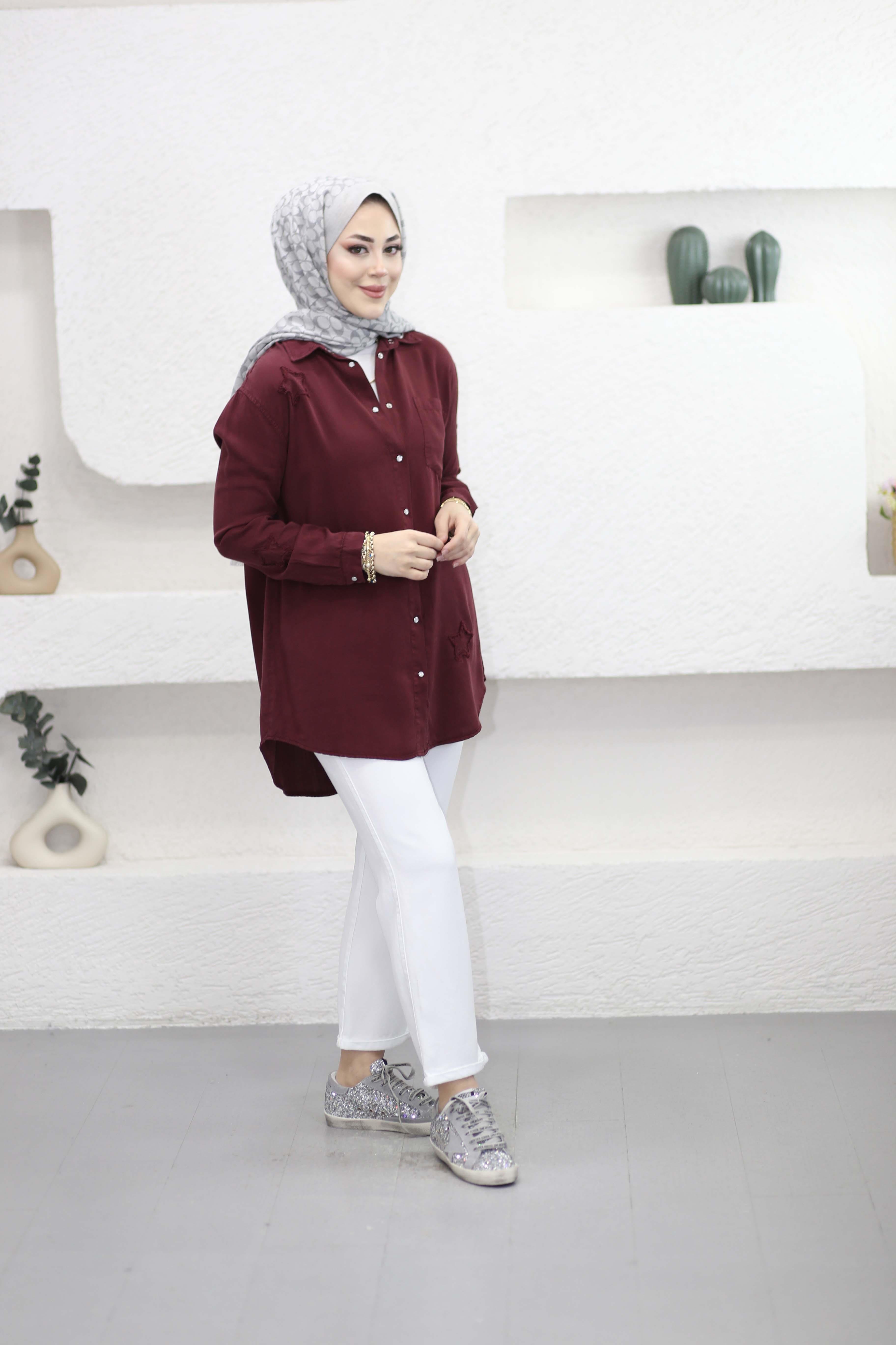 Yıldız Tencel Gömlek Bordo 7343