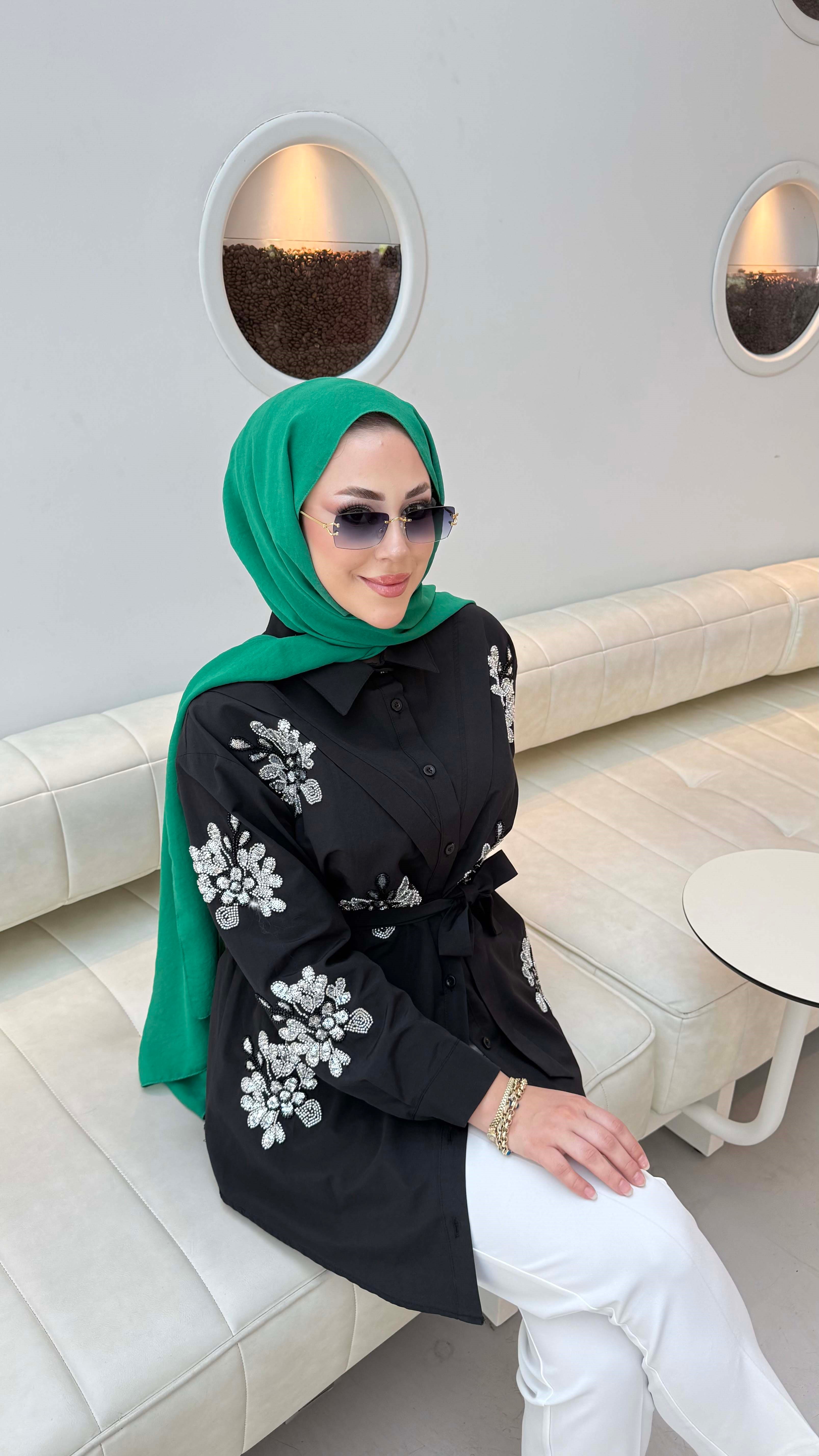 Taşlı Kuşaklı Gömlek Siyah 170325