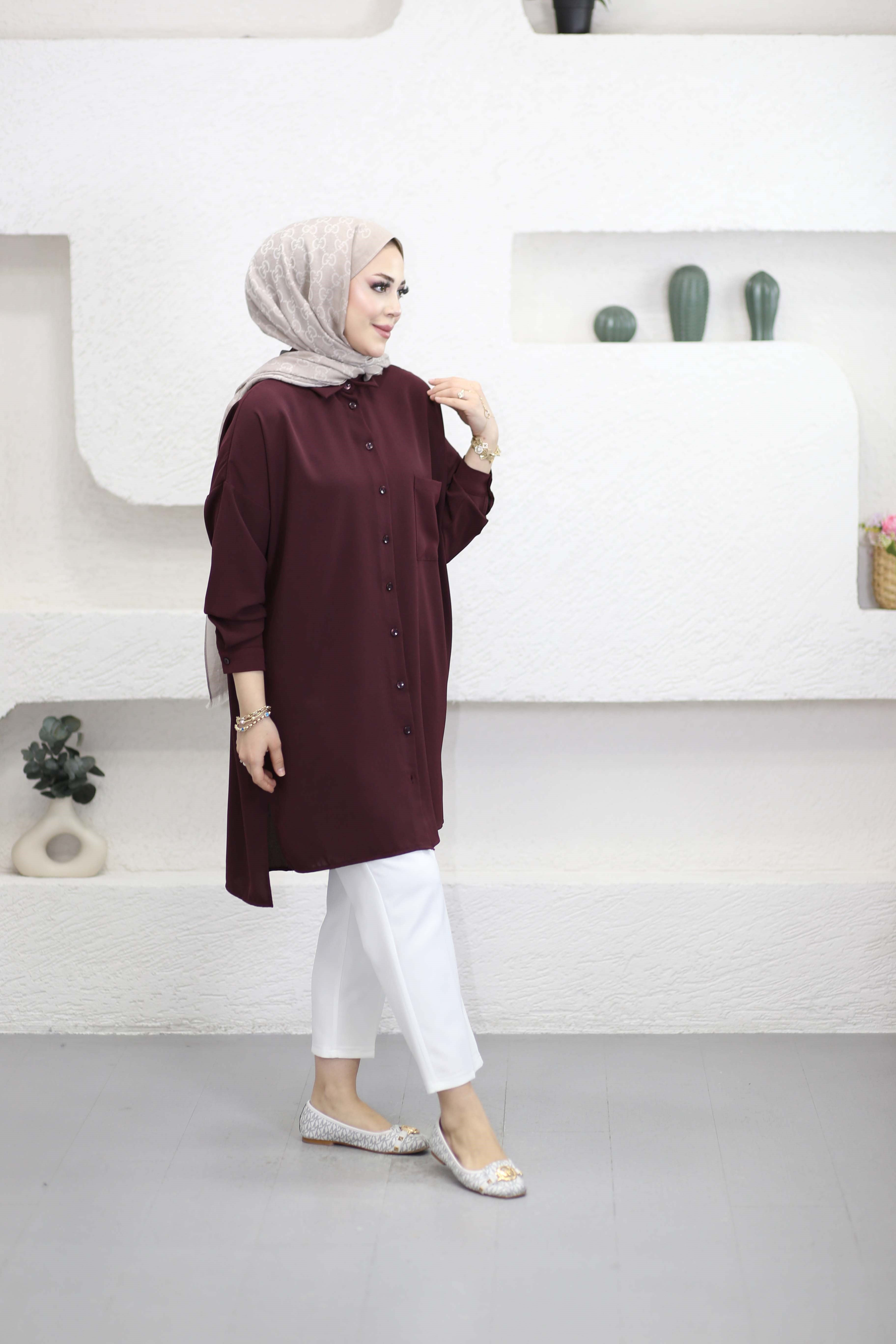 Tek Cepli Linda Tunik Bordo 1590