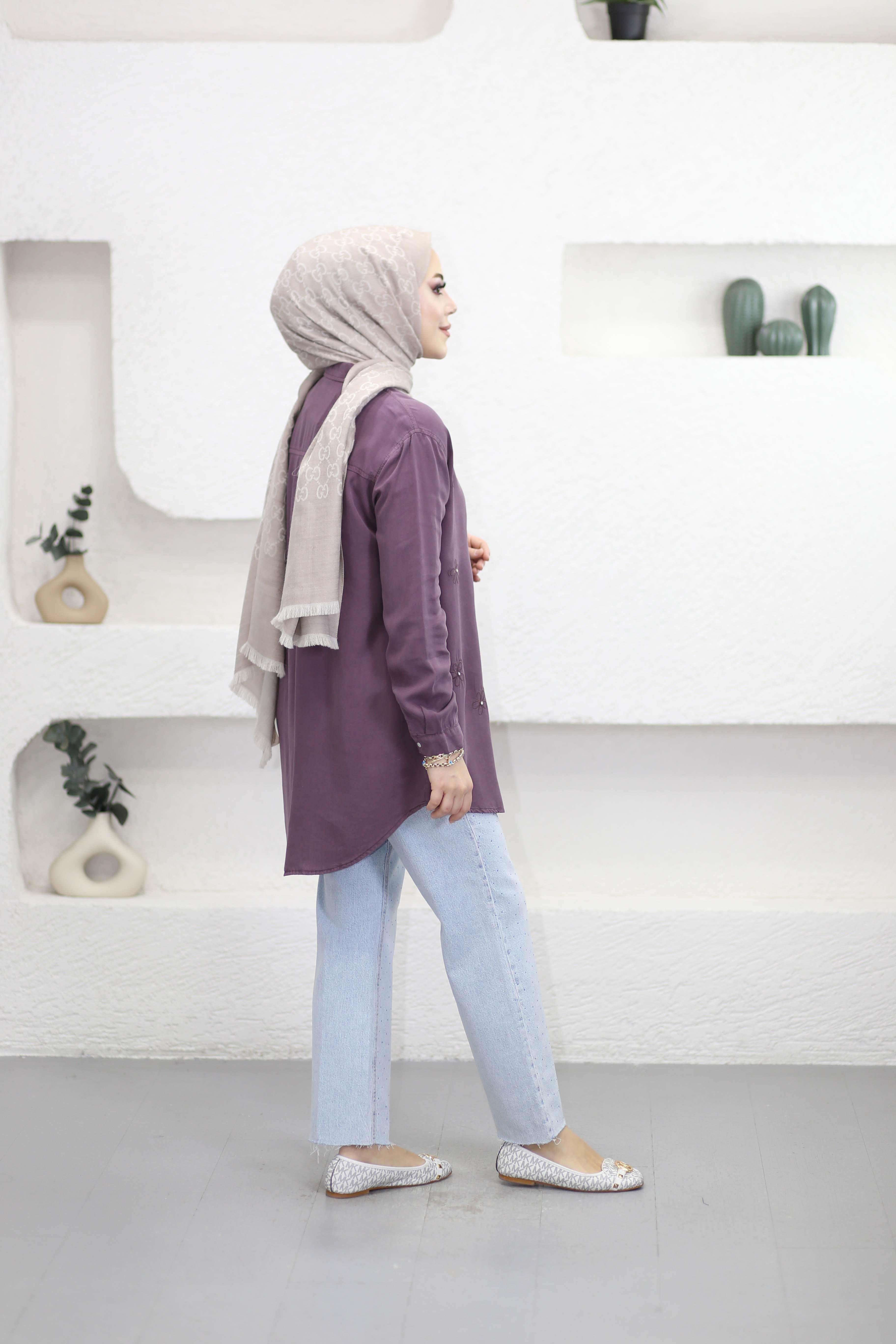 Papatya Tencel Gömlek Mürdüm 7418