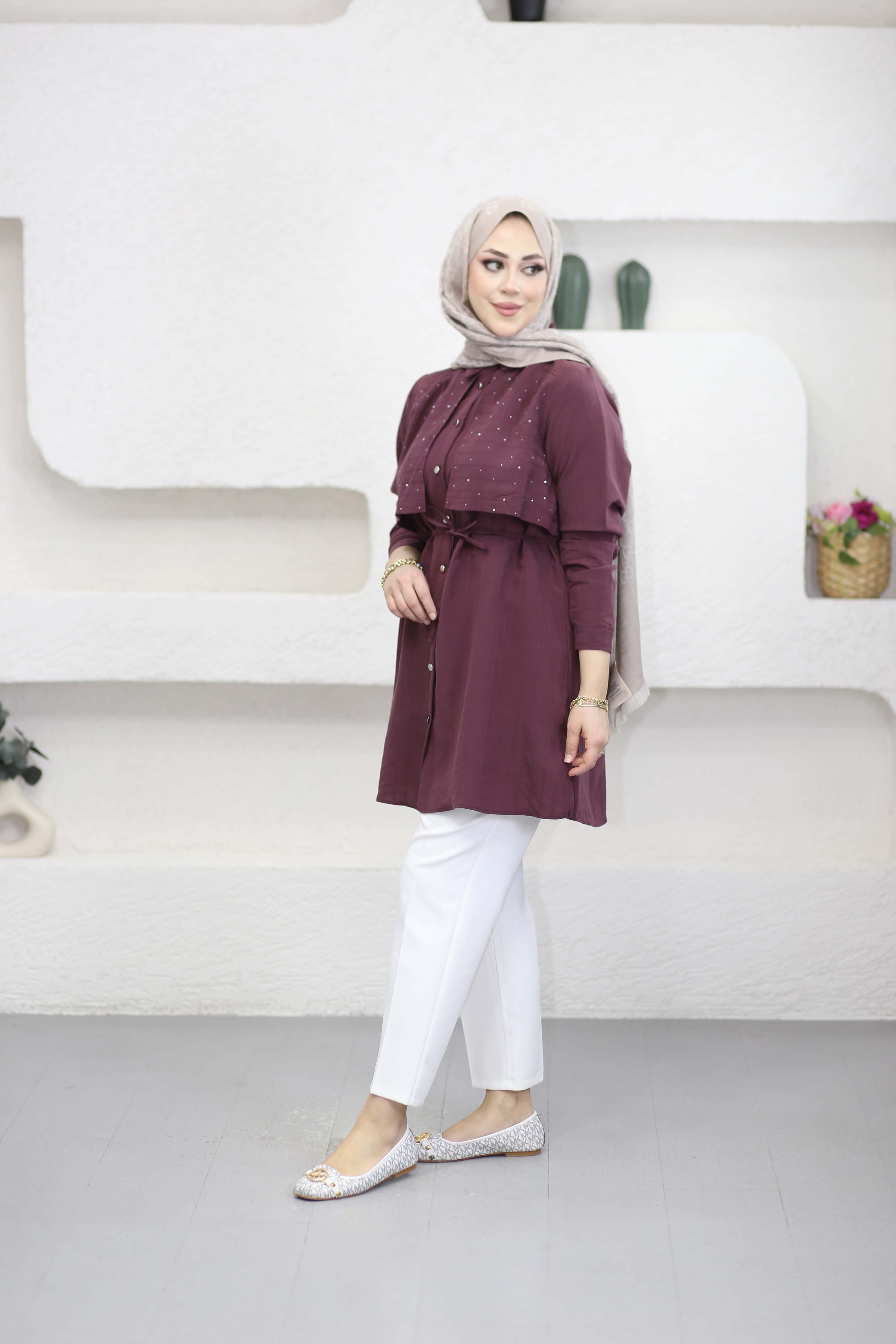 Allerli Taşlı Napoli Tunik Bordo 2138