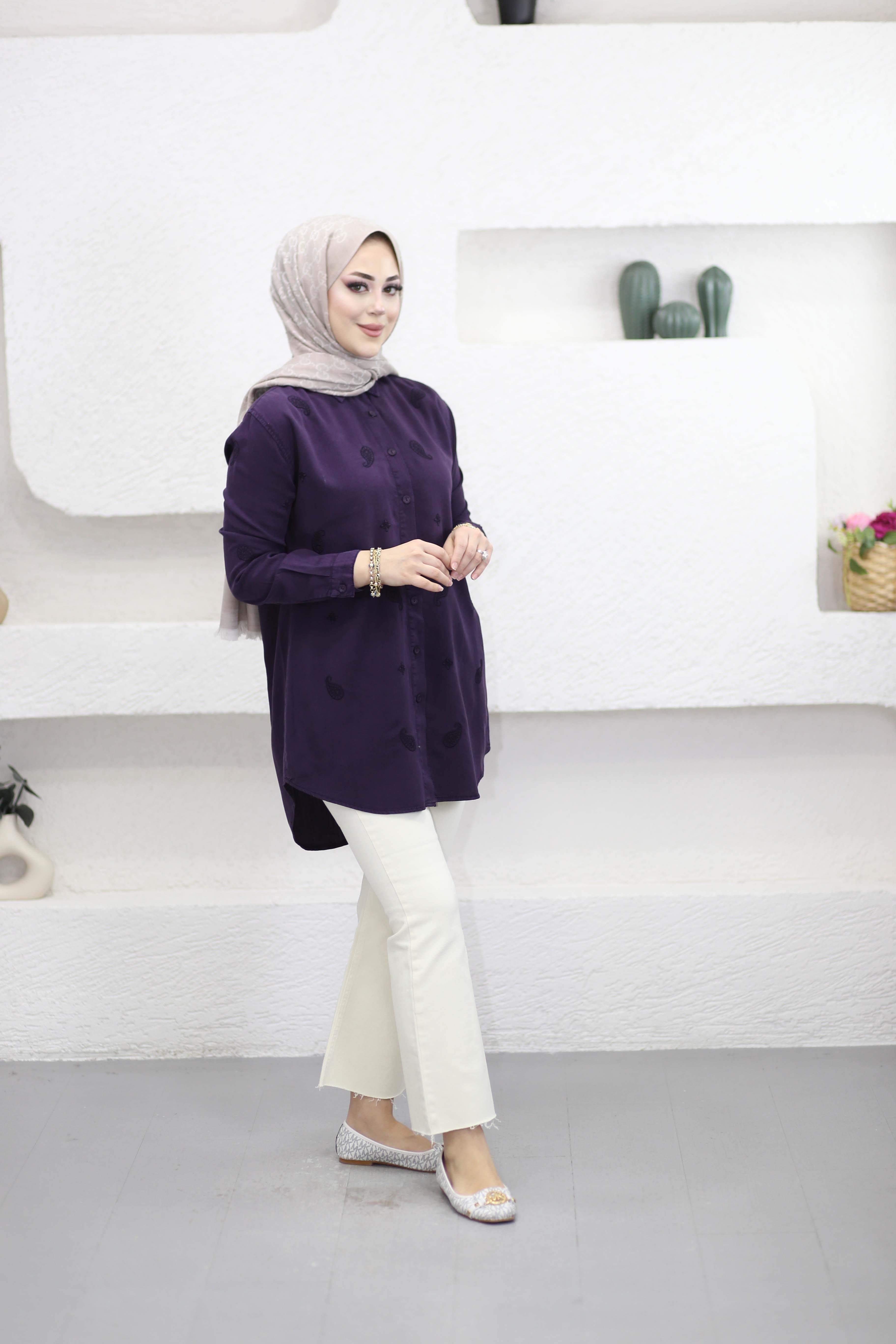Mini Çiçek Tencel Gömlek Mor 7425