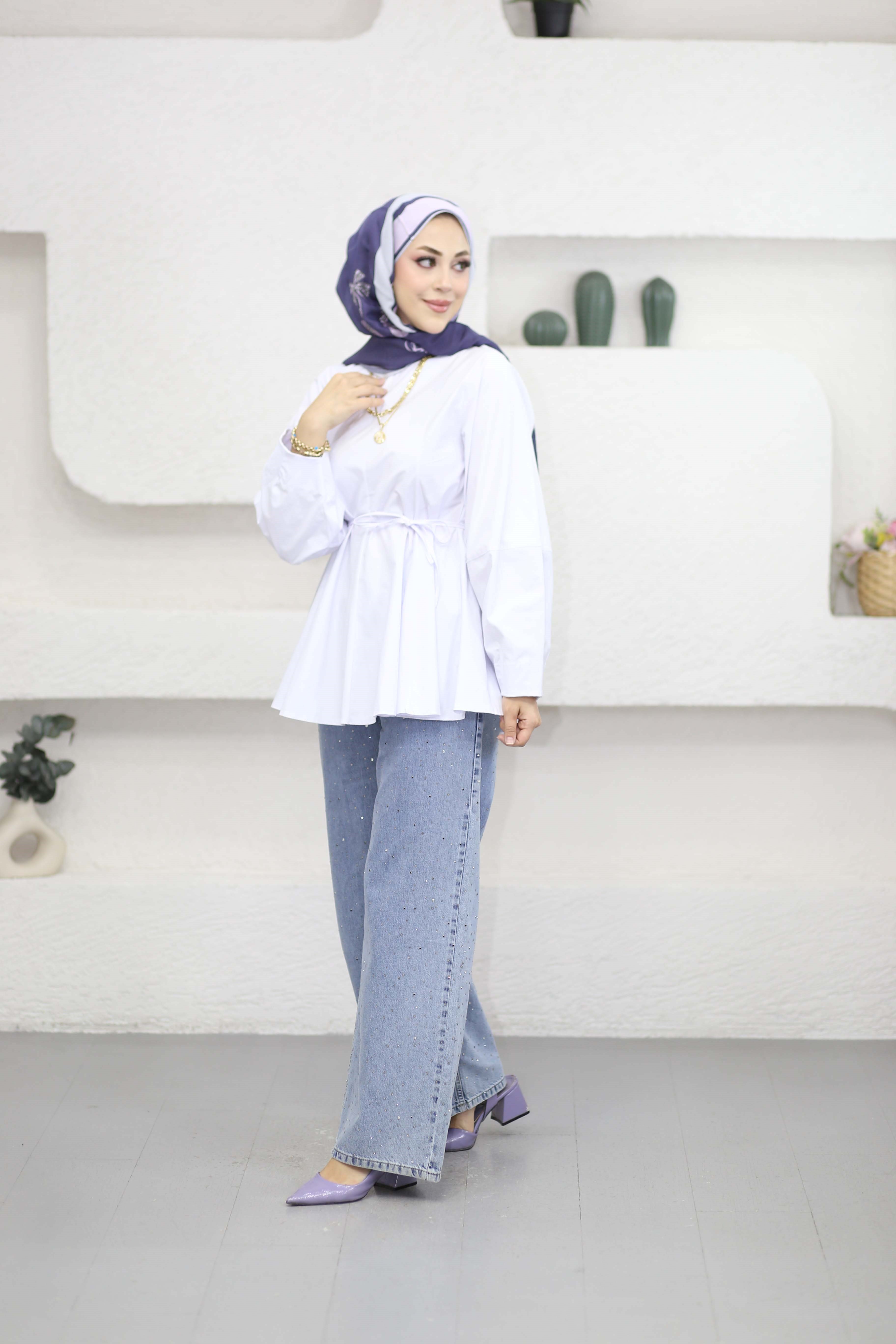 Balon Kol Tunik Beyaz 1367