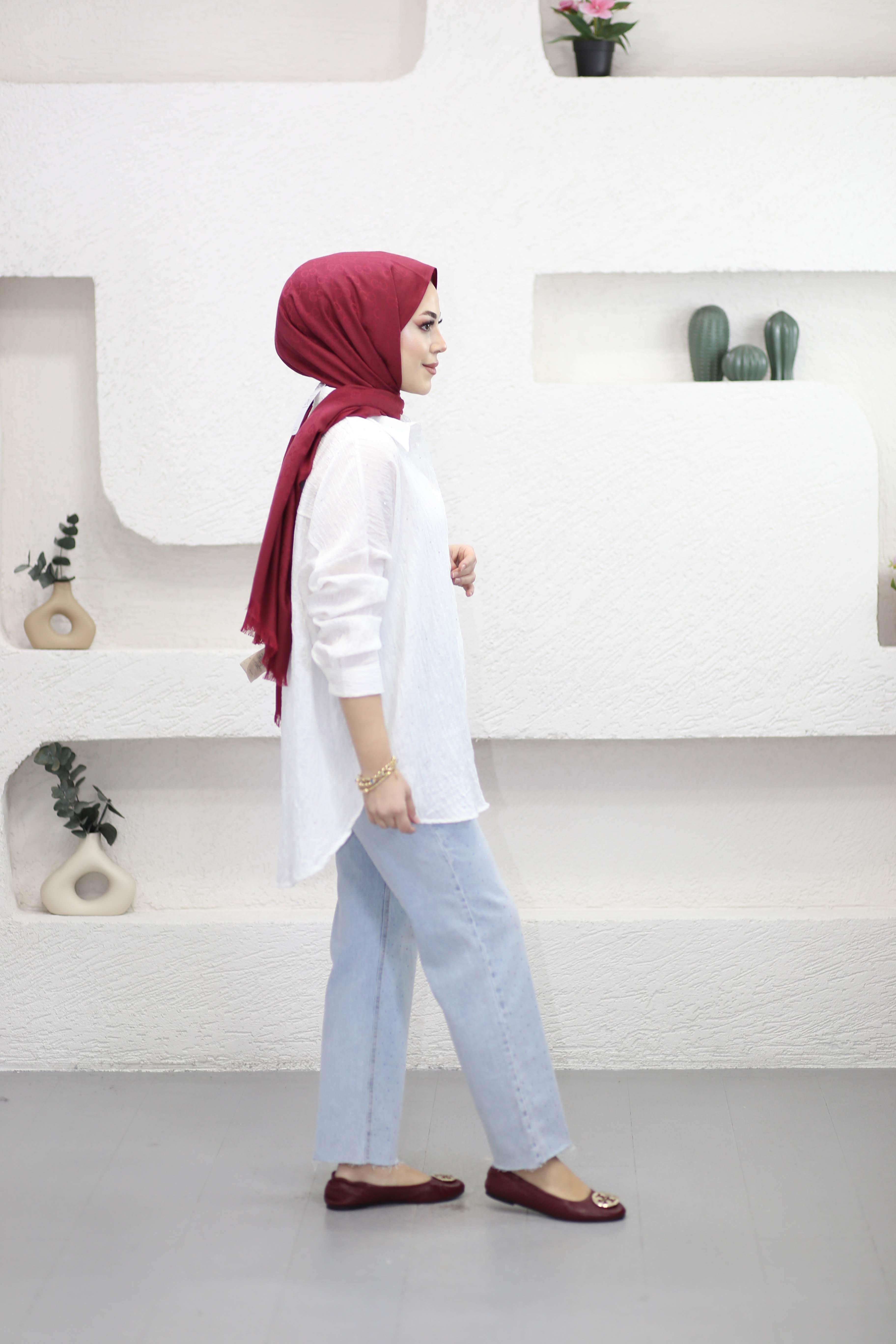 Pul Detaylı Gömlek Beyaz 3344