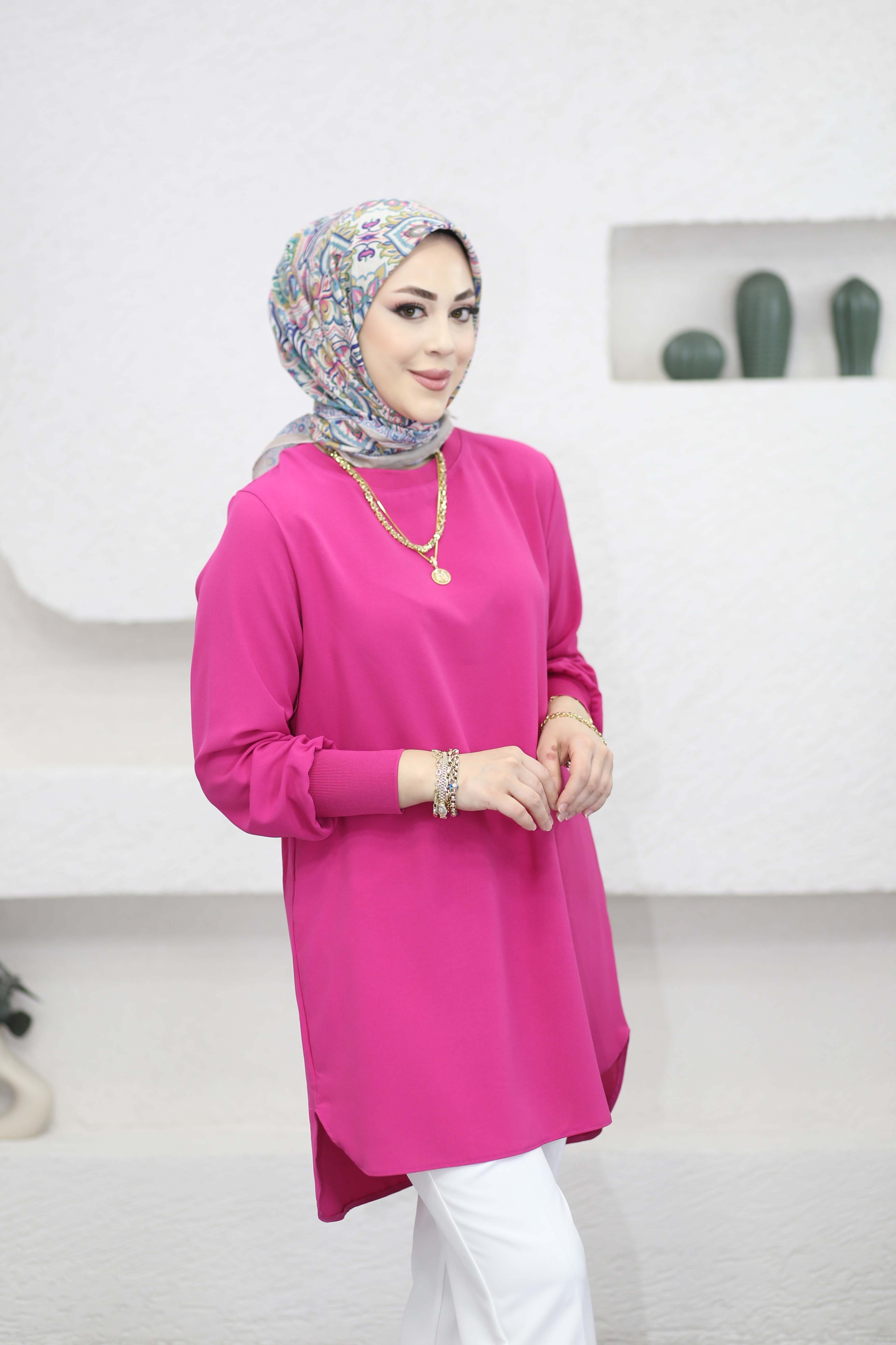 Basıc Krep Tunik Fuşya 4401