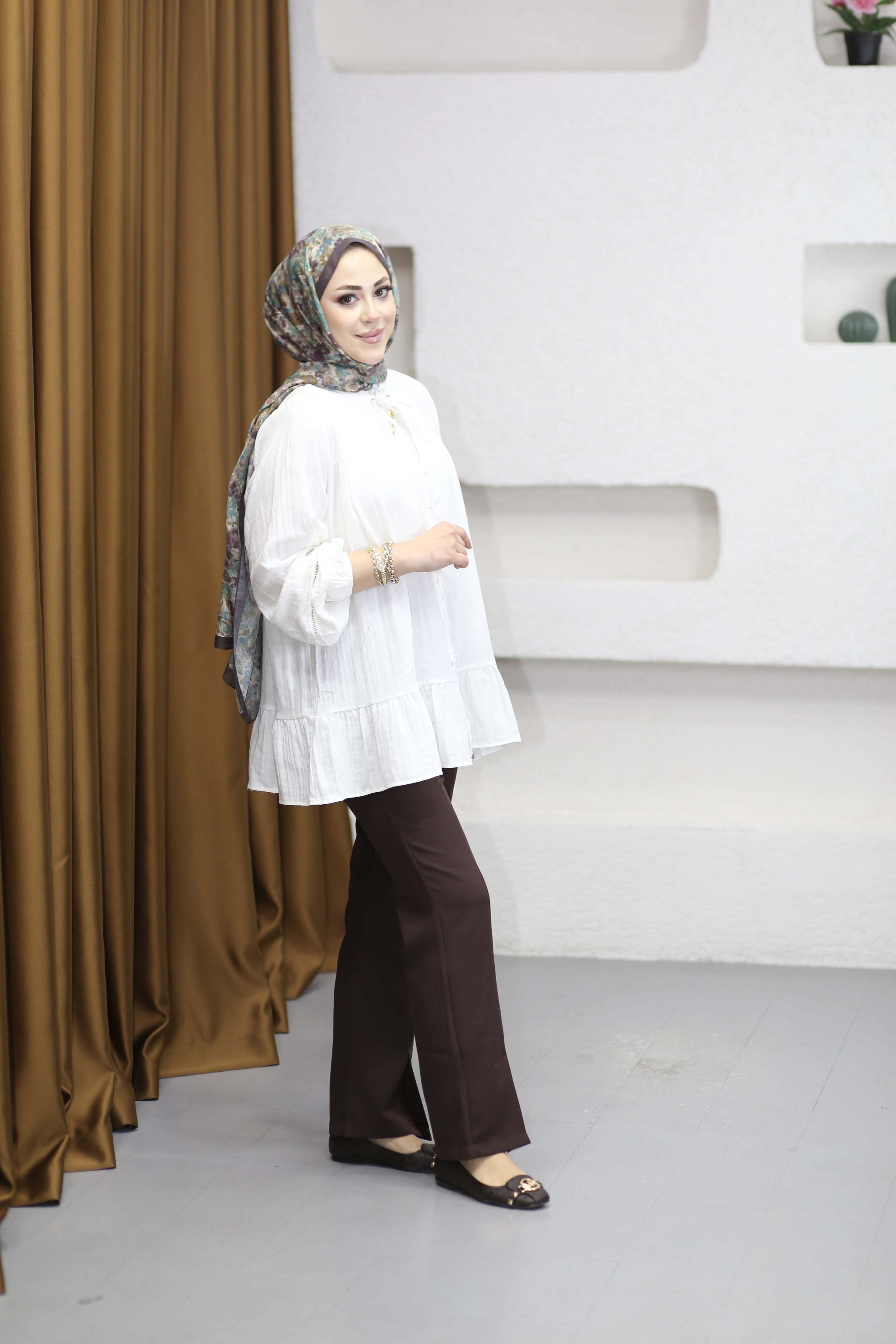 Şerit Detaylı Gömlek Beyaz 3302