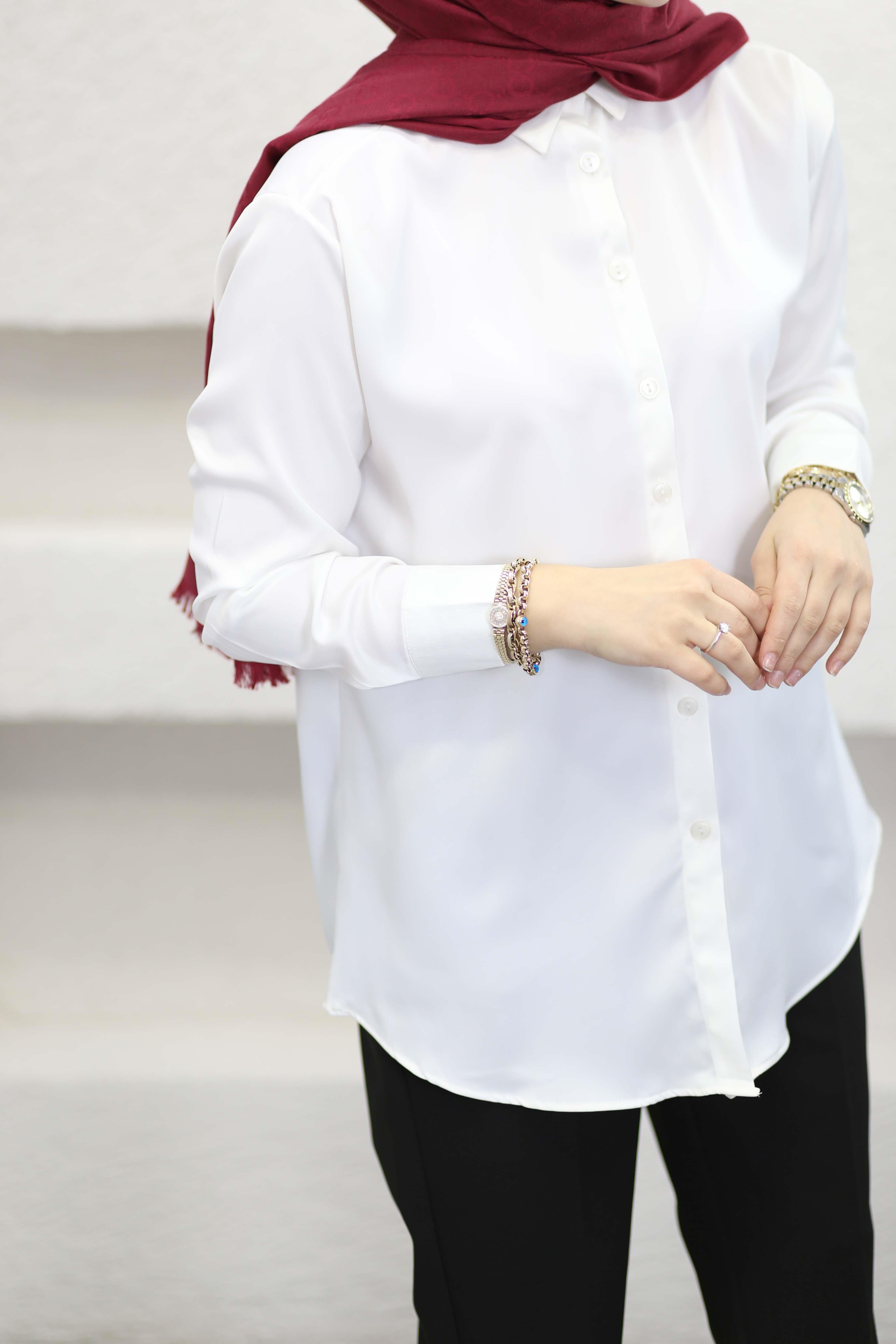 Oversize Saten Gömlek Beyaz 2749