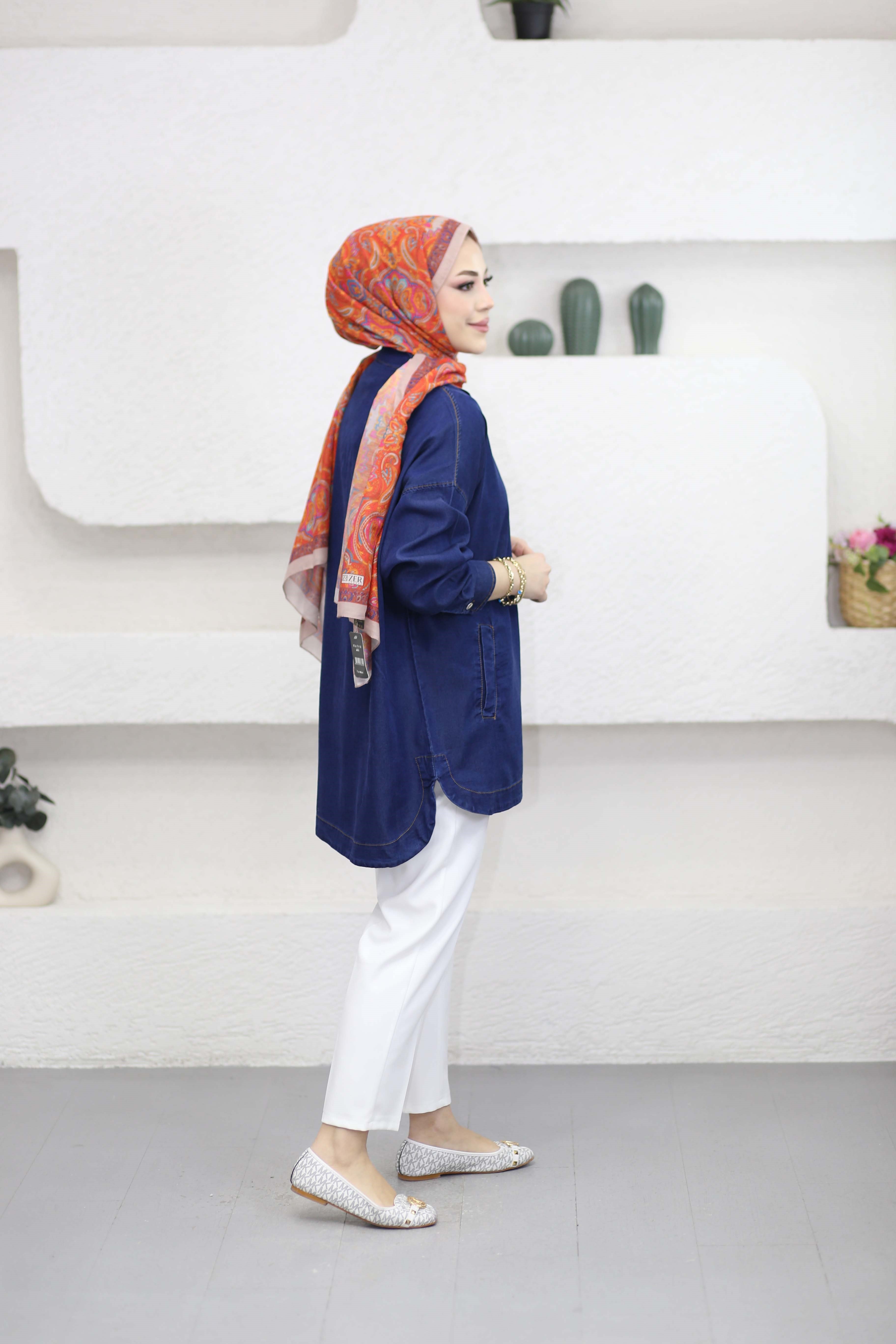 Fermuarlı Tencel Gömlek Koyu Mavi 5647
