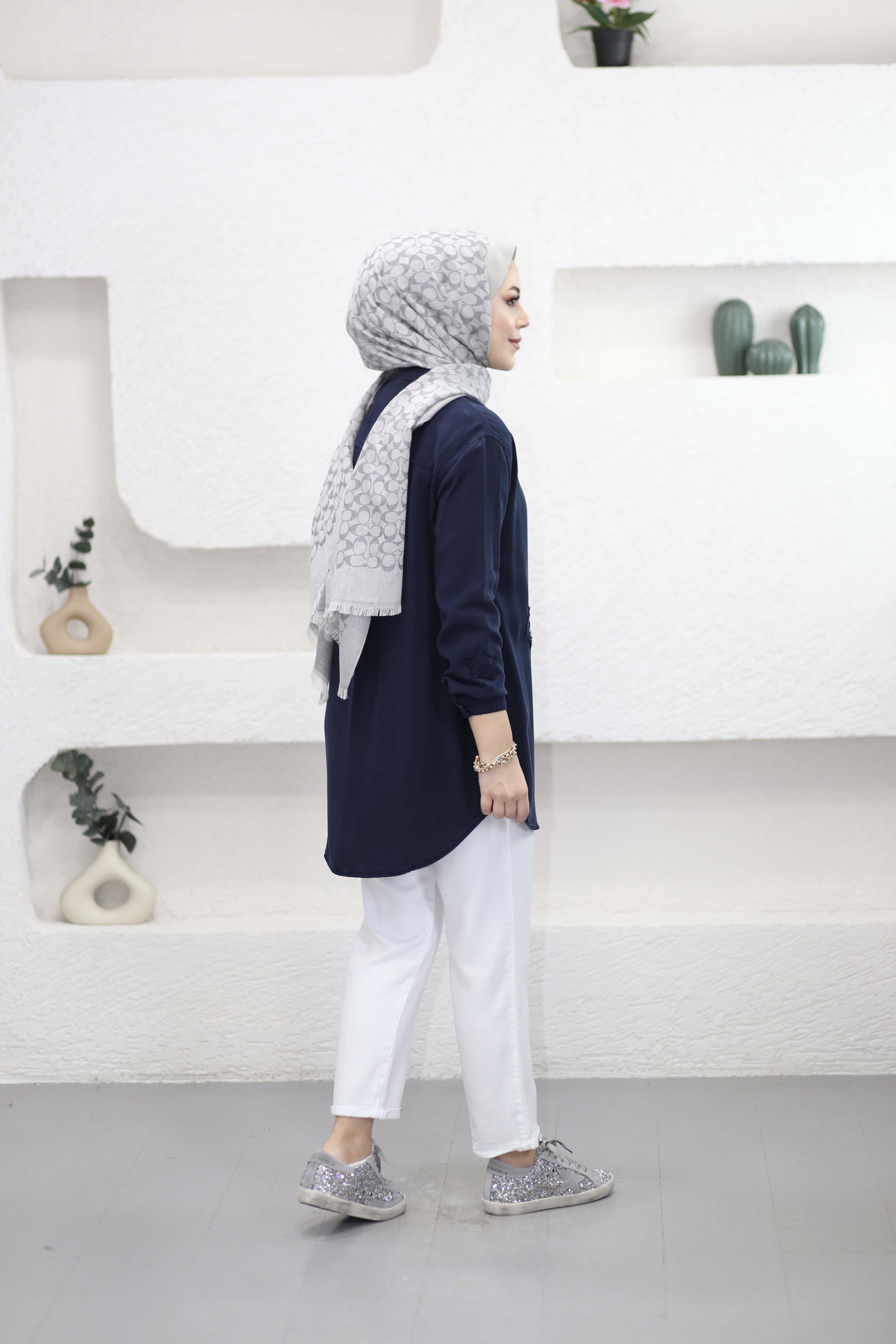 Yıldız Tencel Gömlek Lacivert 7343