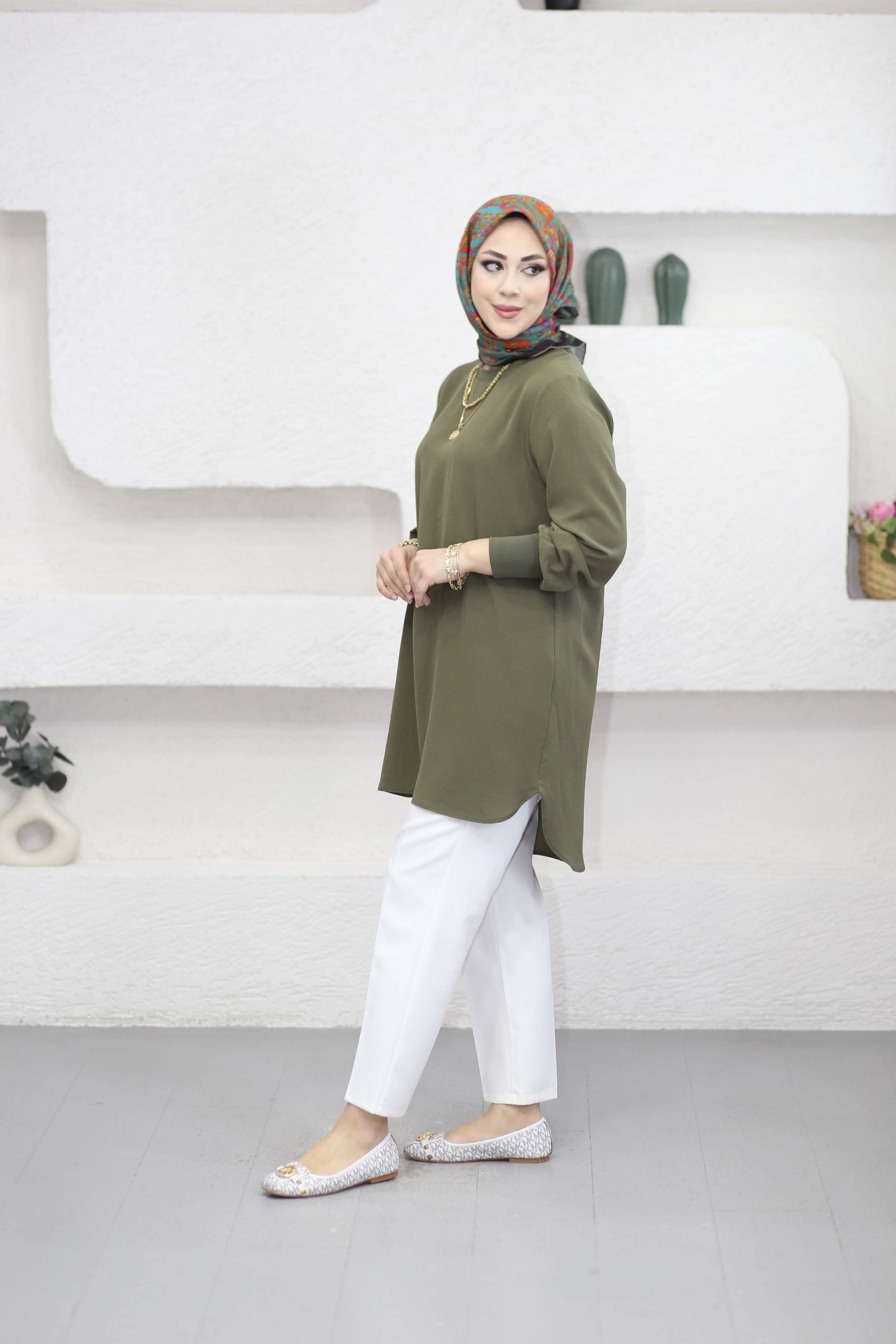 Basıc Krep Tunik Haki 4401