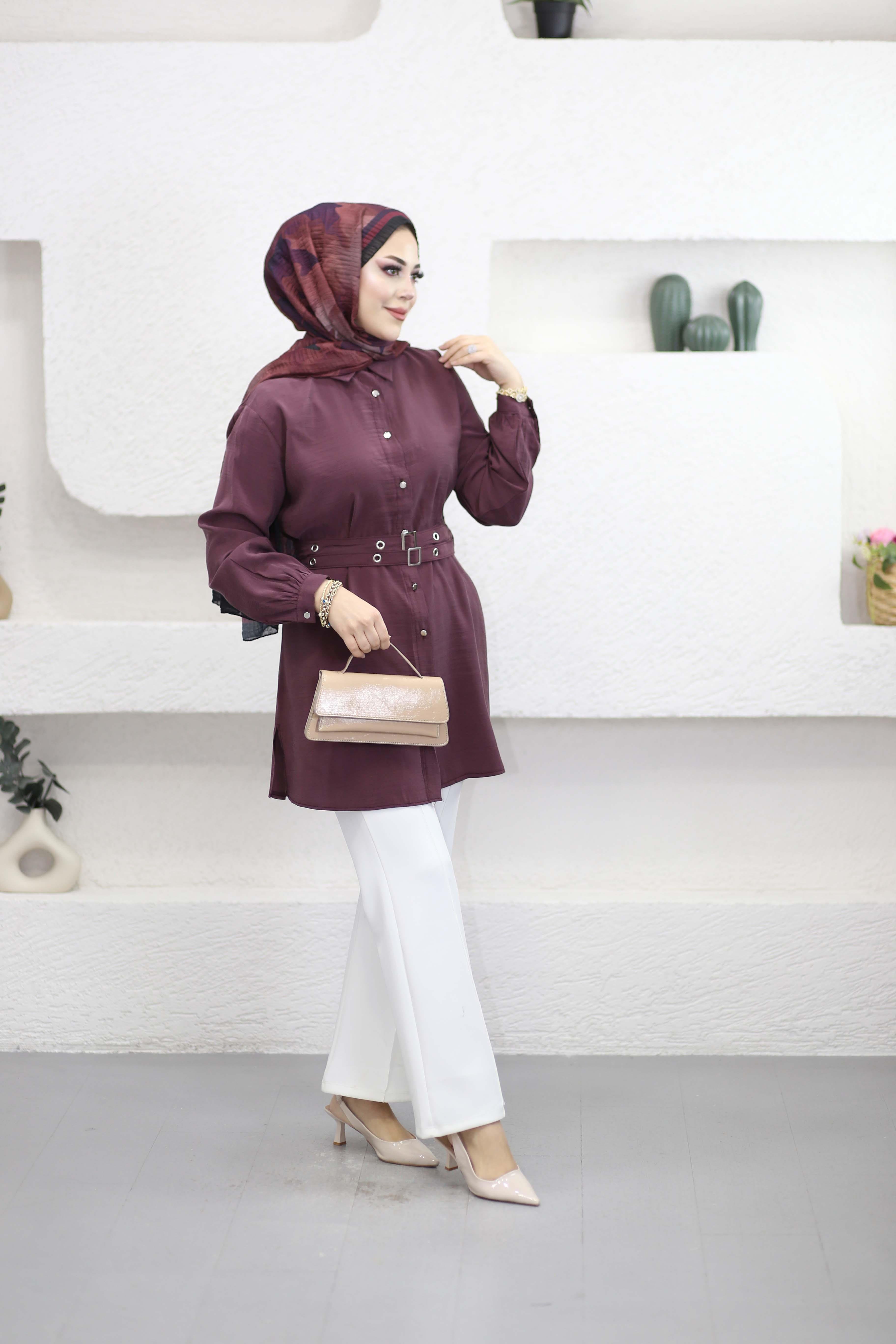 Çift Kemerli Modal Tunik Mürdüm 2121