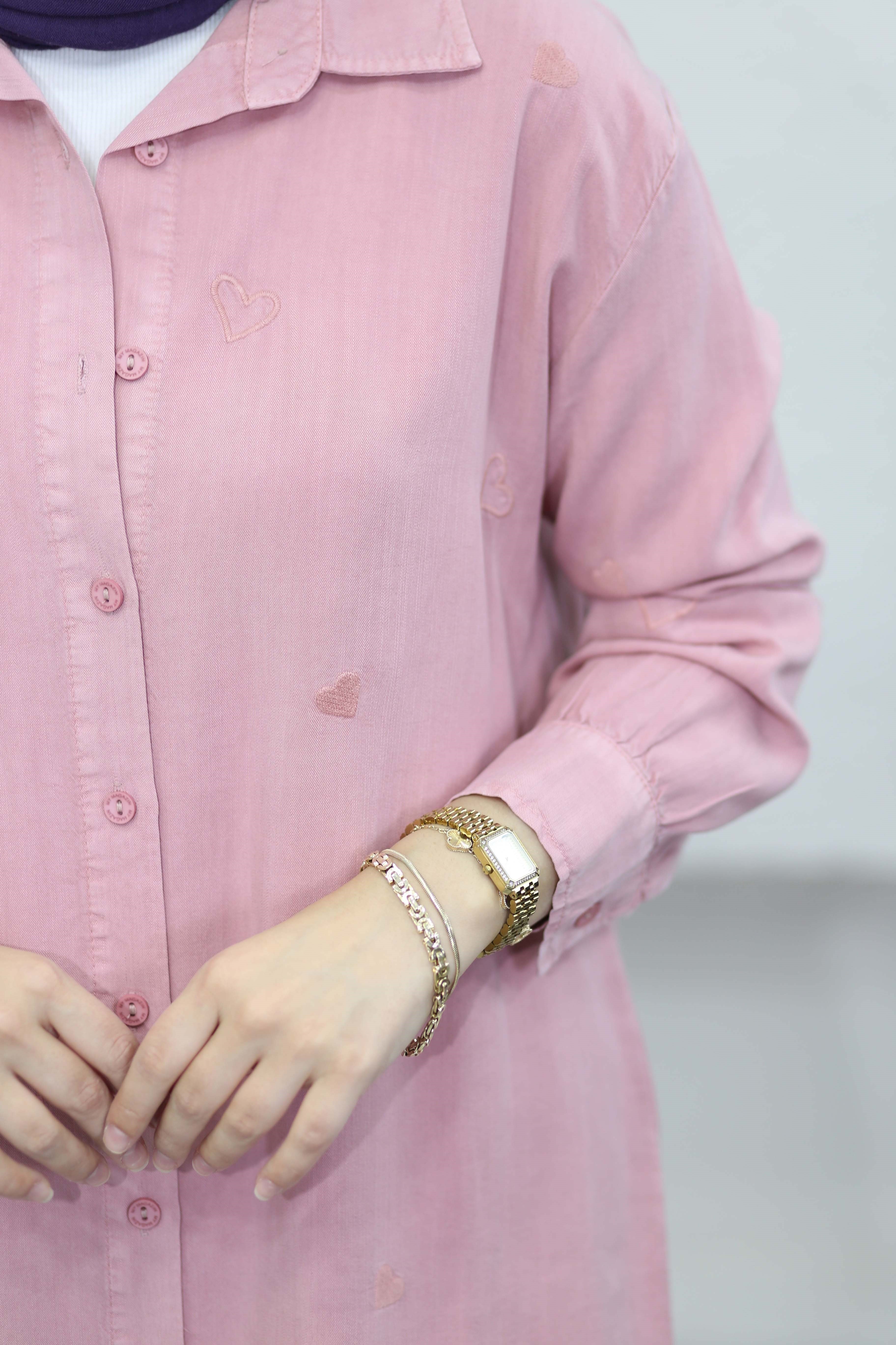 Mini Kalpli Tencel Gömlek Pembe 7463