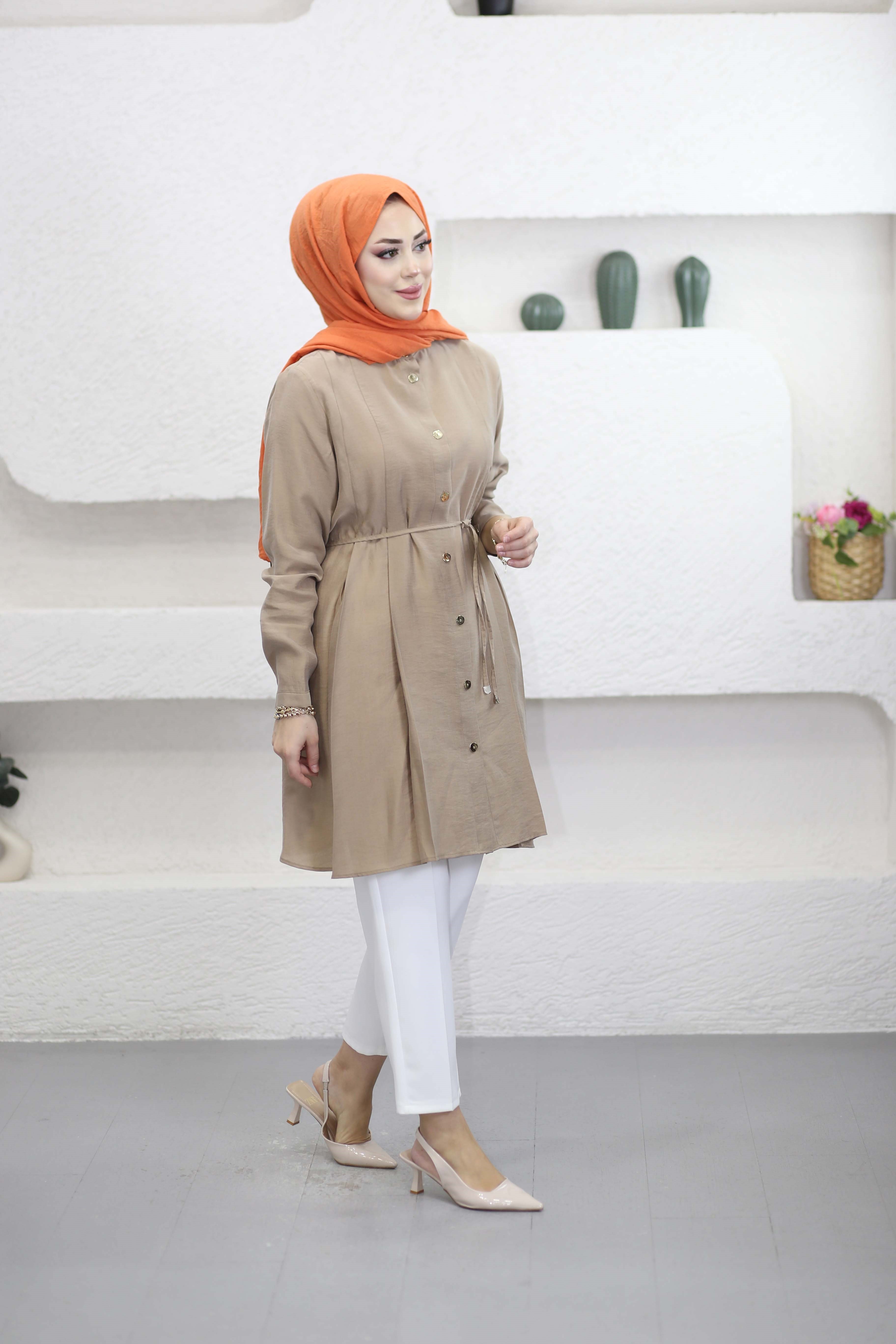 Drapeli Araboy Gömlek Camel 4475