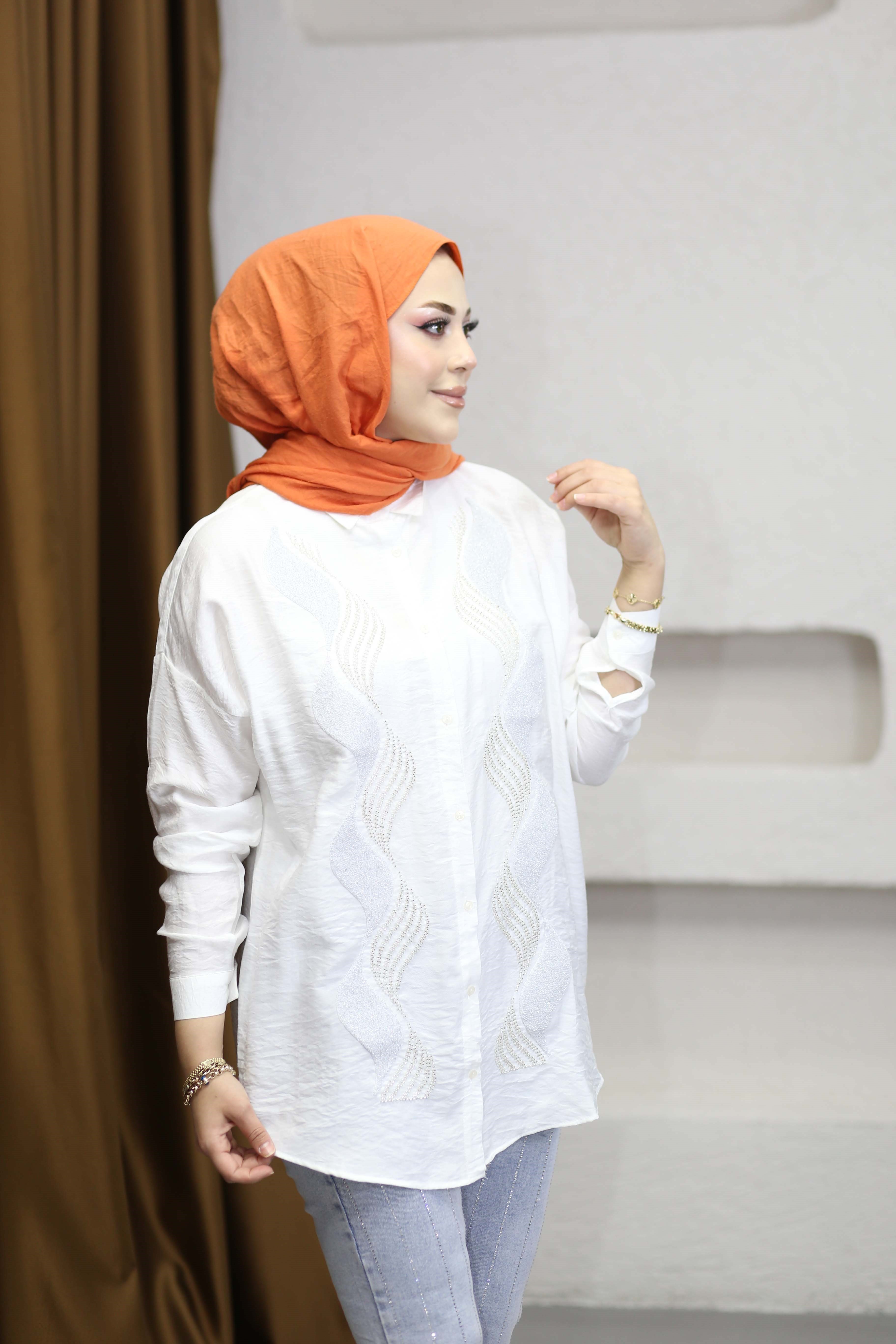 Zade Nakışlı Gömlek Beyaz 5186