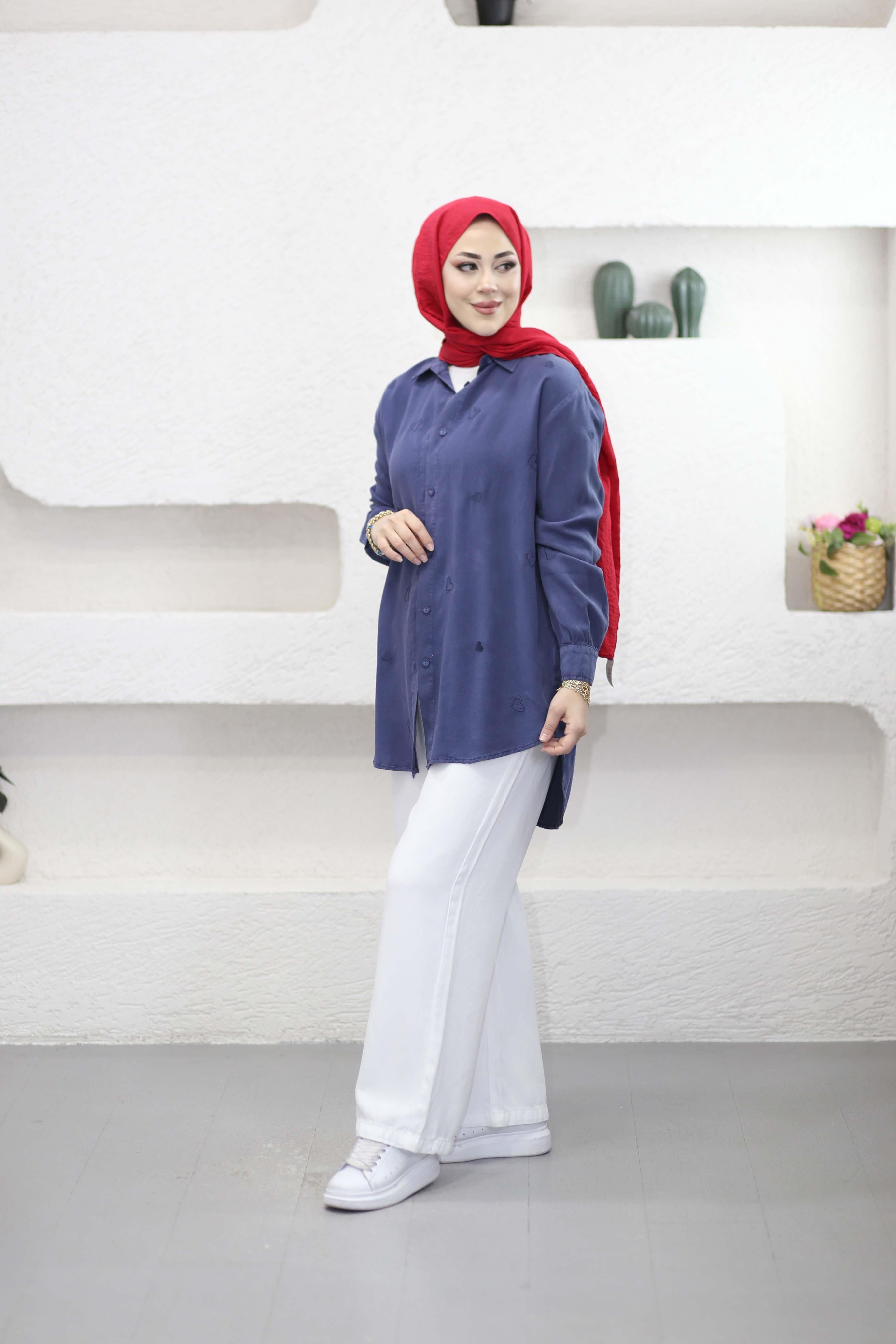 Mini Kalpli Tencel Gömlek İndigo 7463