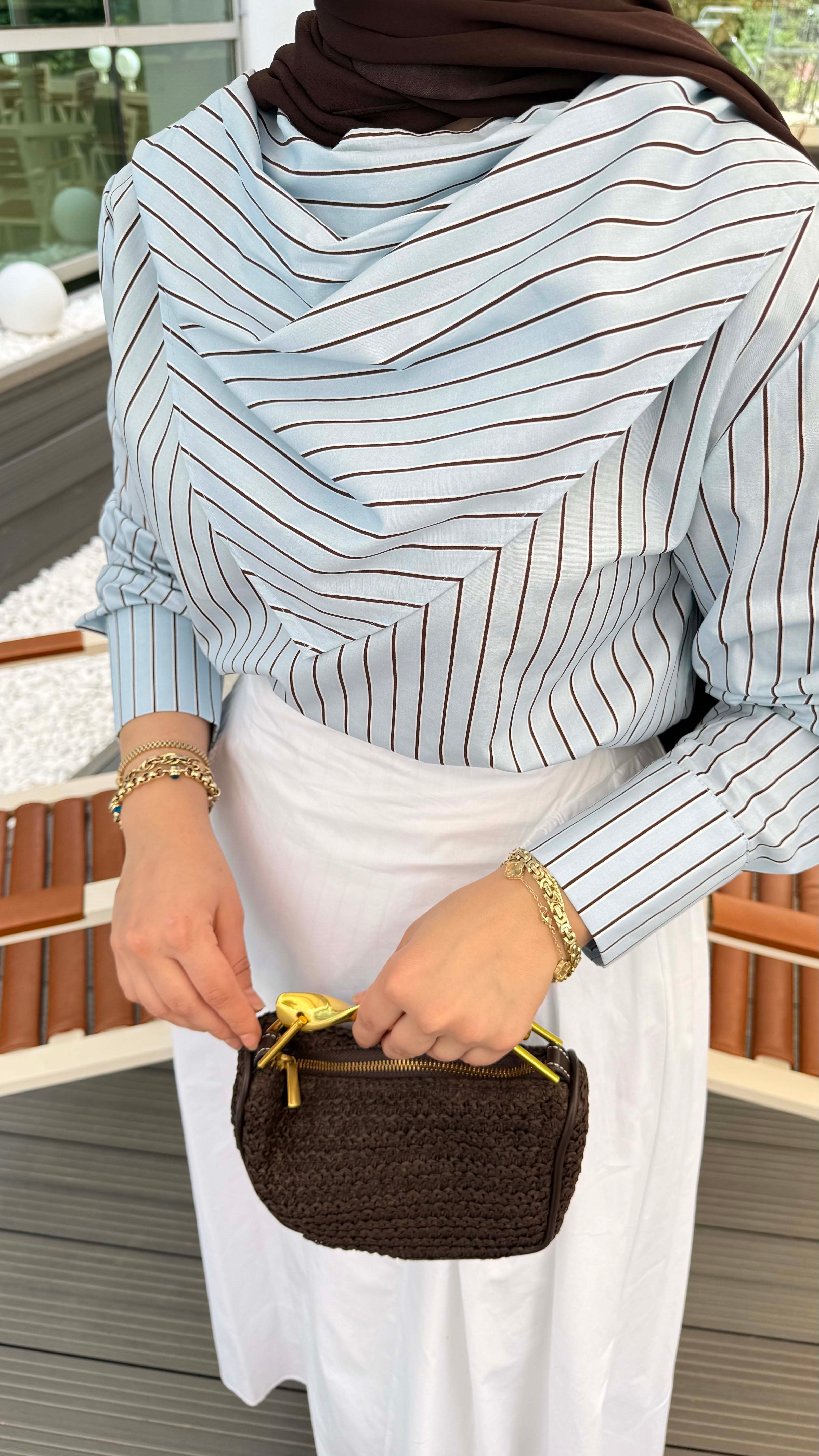 Yaka Fularlı Çizgili Tunik Bebe Mavi 26128