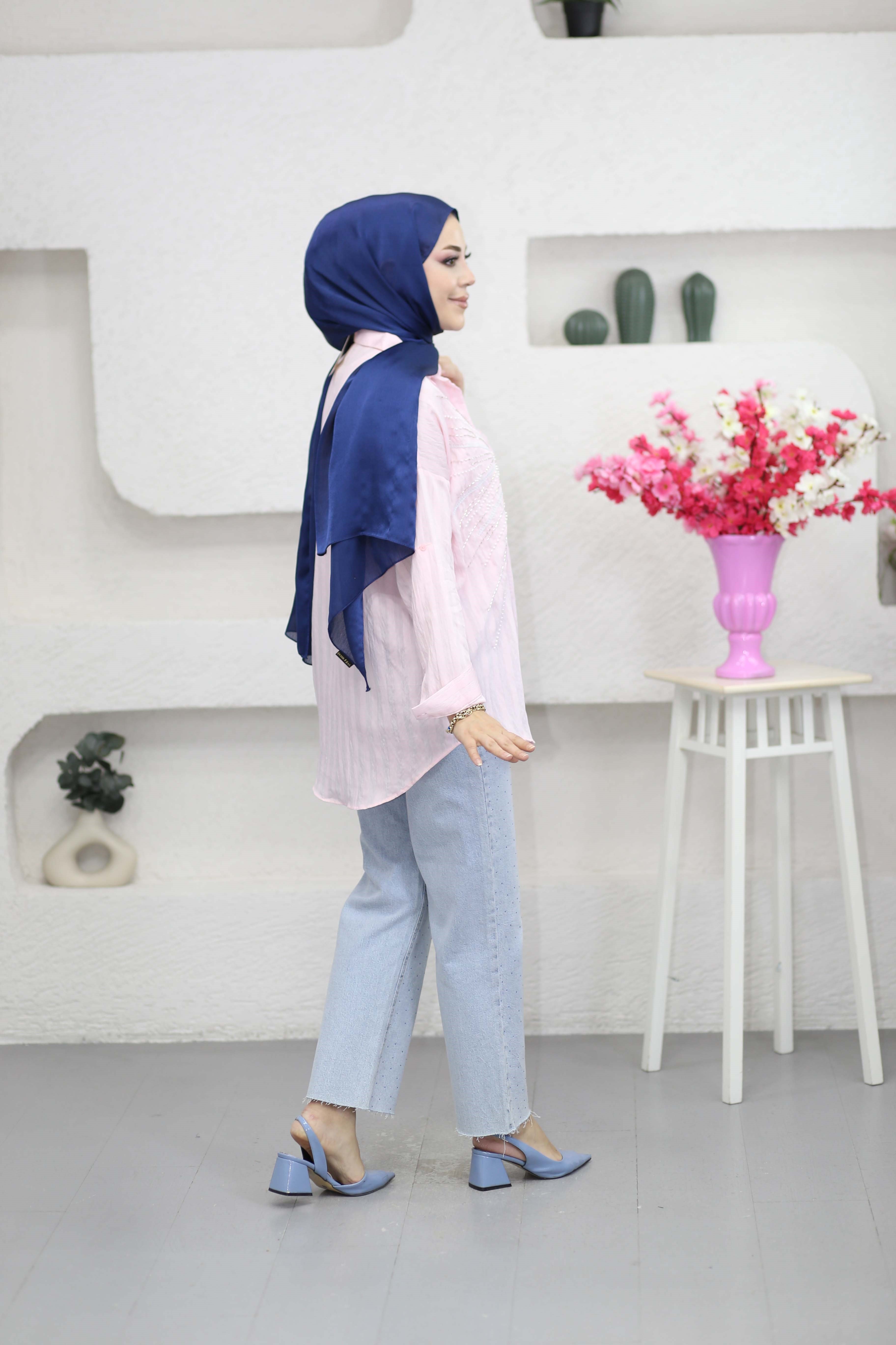 Mery Nakışlı Gömlek Pembe 5202
