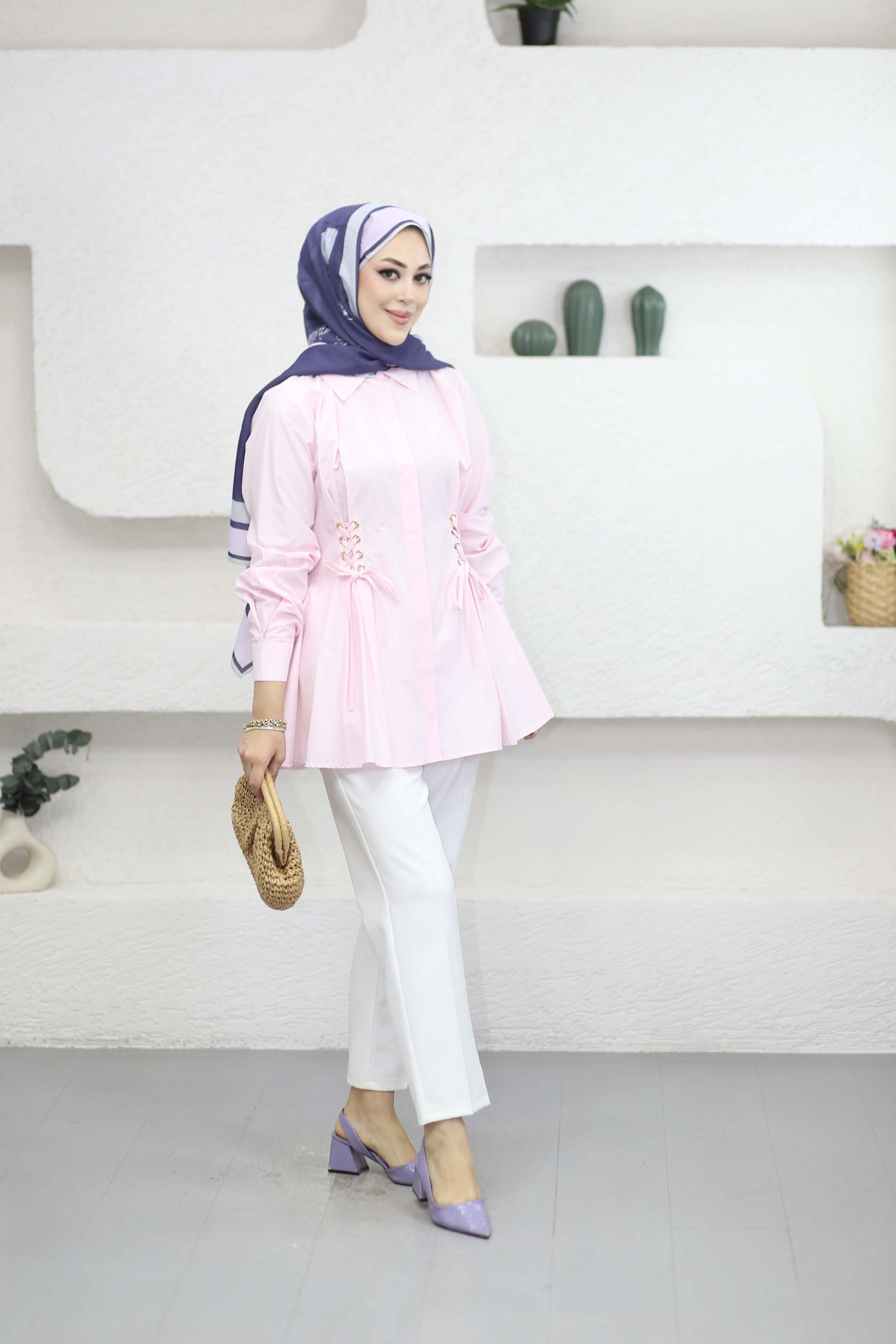 Kuş Gözlü Gömlek Pembe 8036