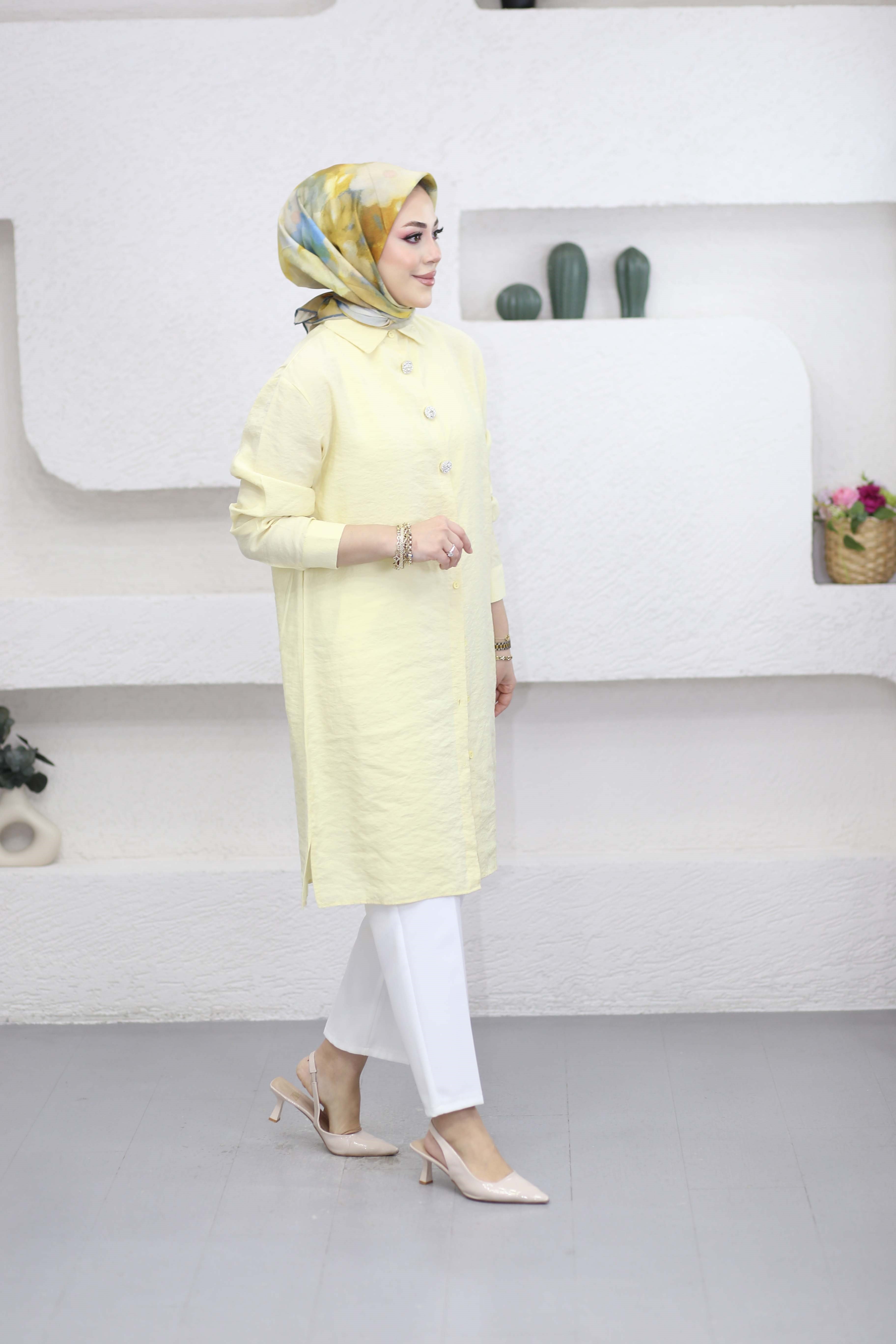 Şeritli Stil Uzun Gömlek Sarı 260148