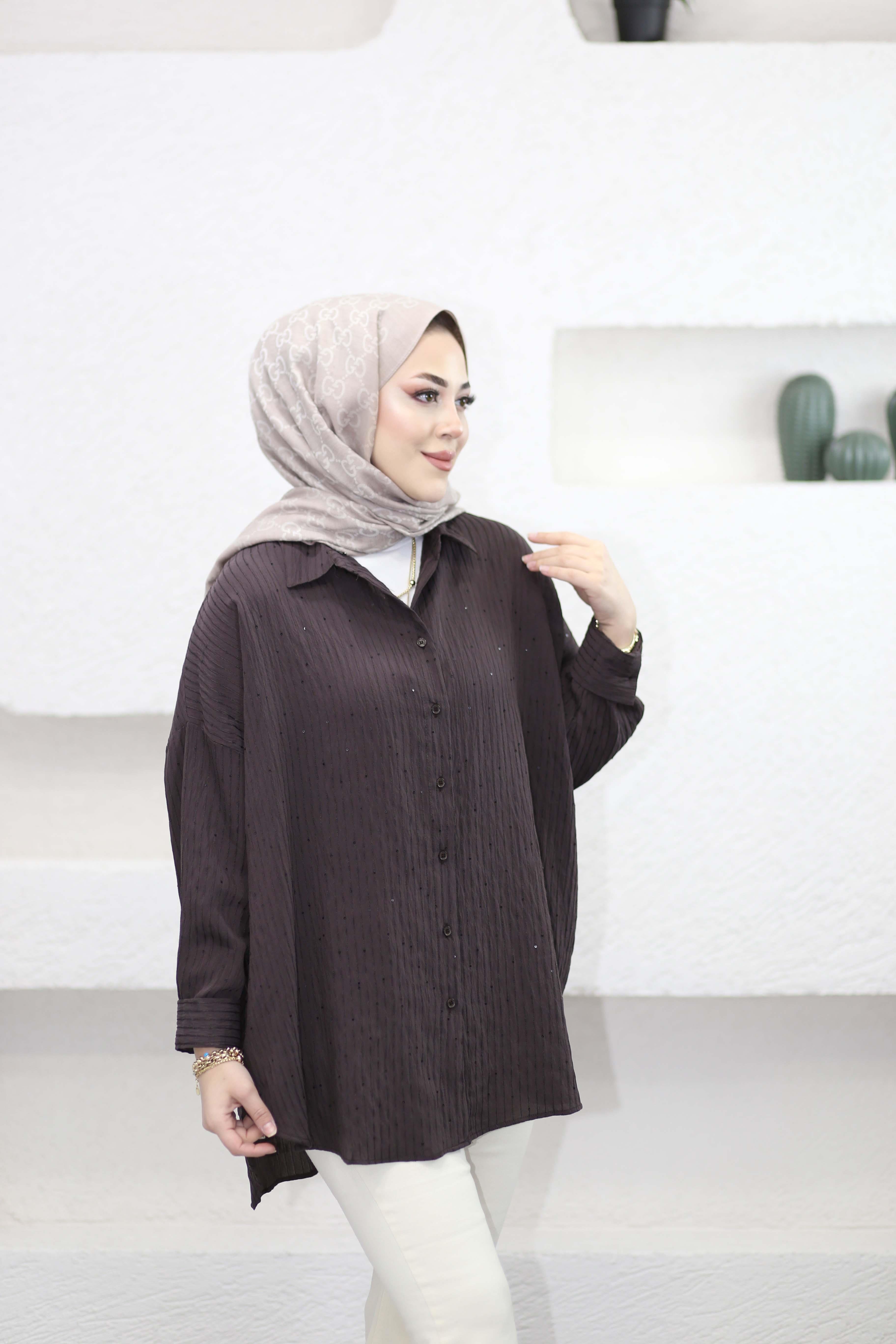 Pul Detaylı Gömlek Kahverengi 3344